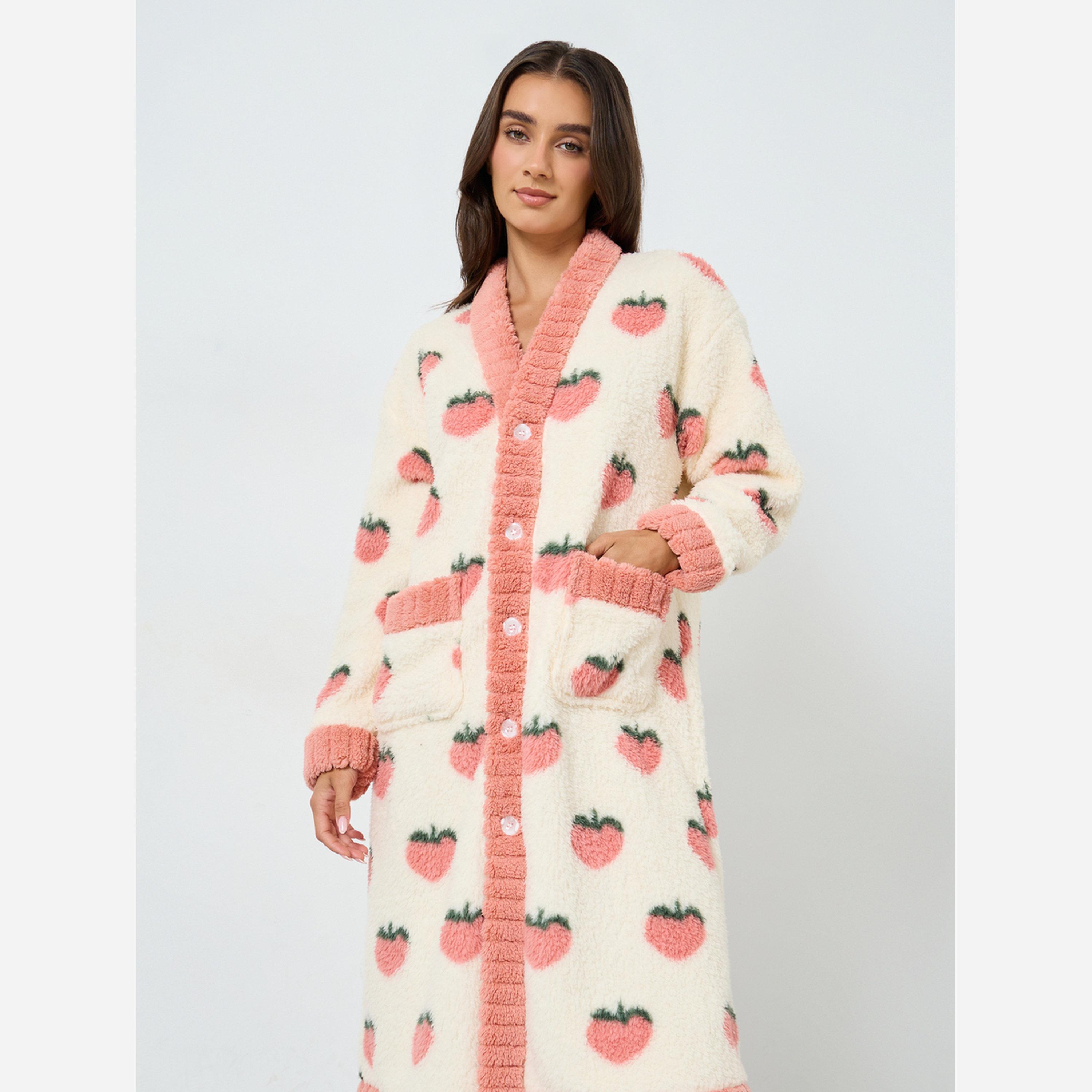 Take Two Women Strawberry Graphic Printed Button Front Robe-women-clothing-nightwear-robes-image-2
