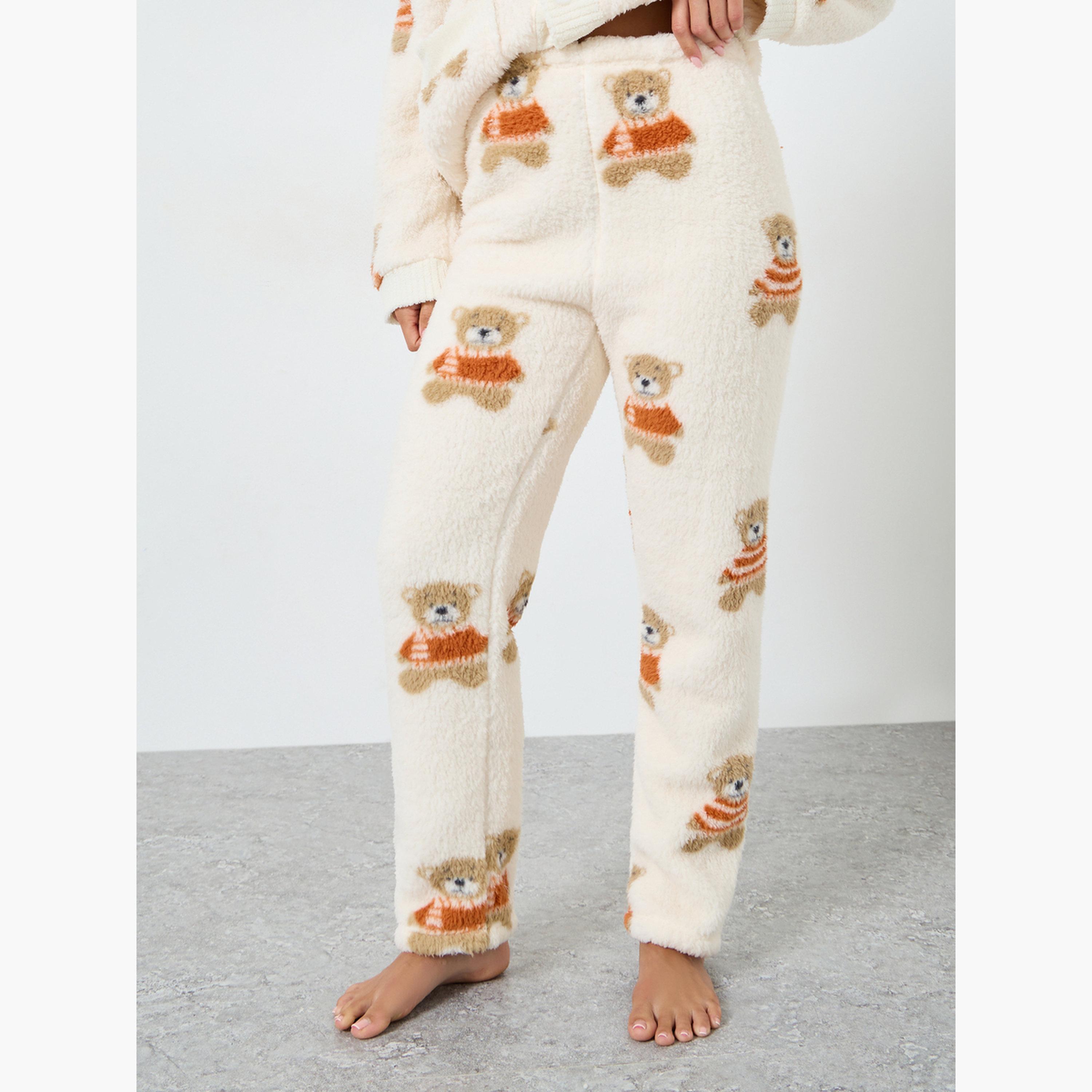 طقم بيجاما وبلوزة بطبعة دب ناعمة-women-clothing-nightwear-pyjamas-longsets-image-2