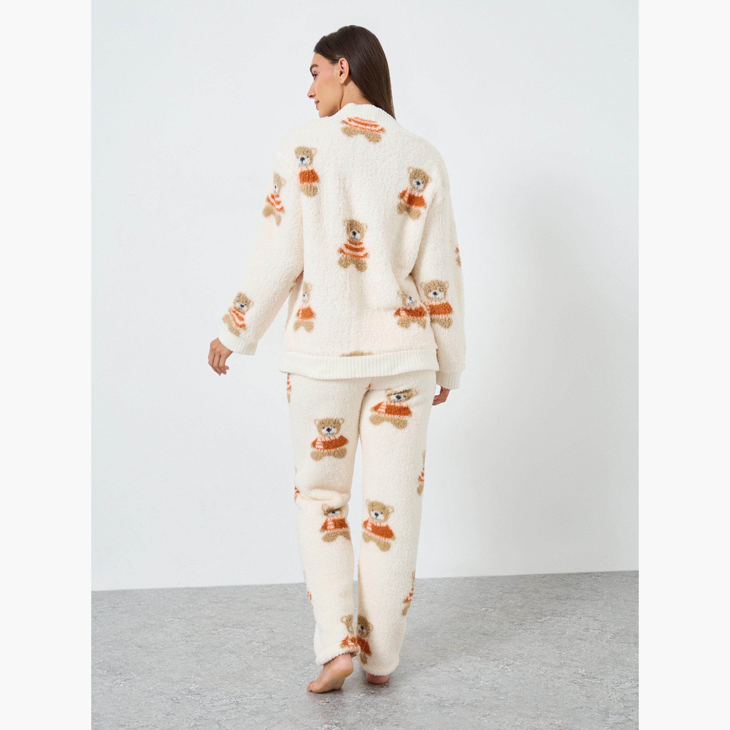 طقم بيجاما وبلوزة بطبعة دب ناعمة-women-clothing-nightwear-pyjamas-longsets-image-1