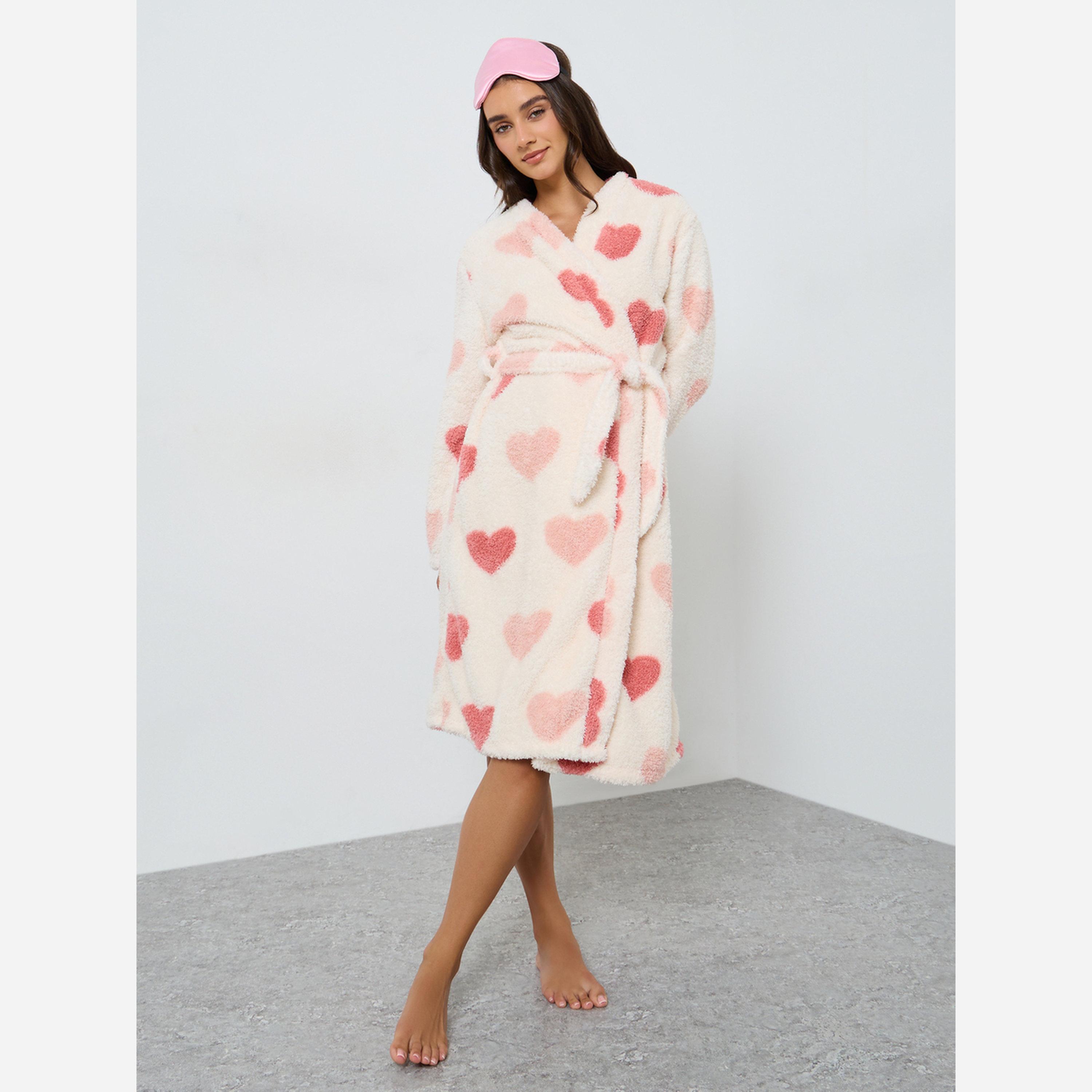 Take Two Women Love Heart Graphic Printed Open Front Belted Robe-women-clothing-nightwear-robes-image-1