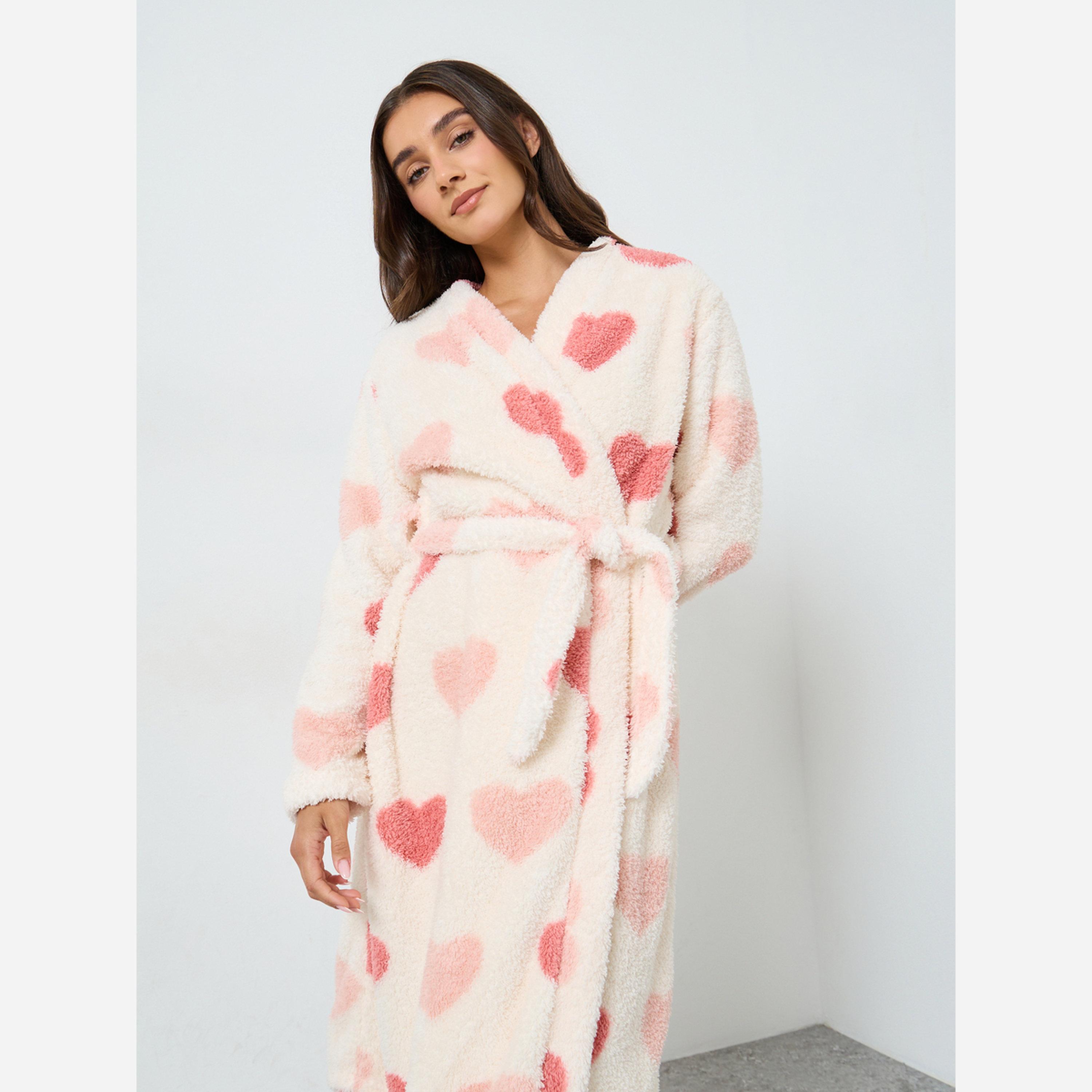 Take Two Women Love Heart Graphic Printed Open Front Belted Robe-women-clothing-nightwear-robes-image-2