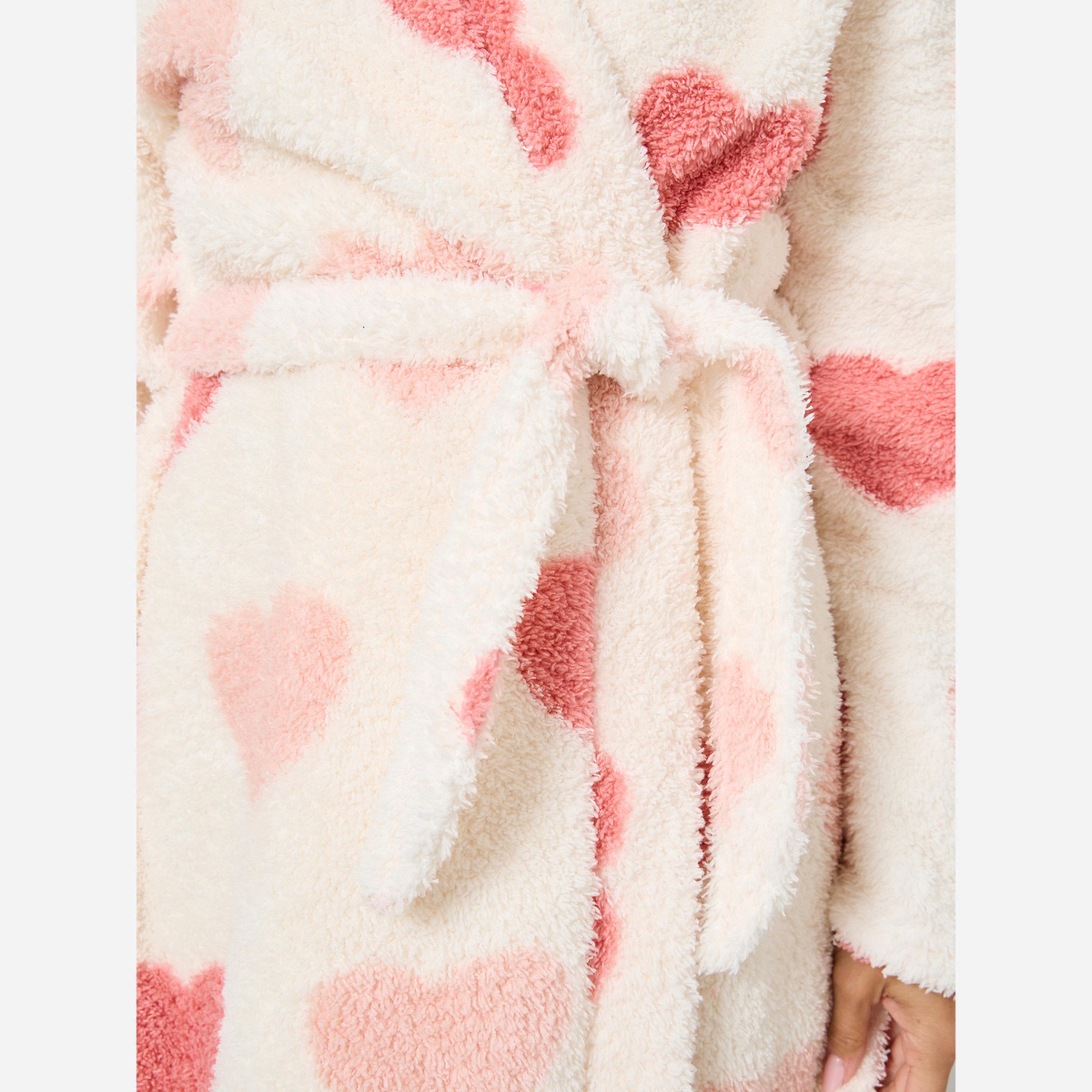 تيك تو - روب نسائي مفتوح من الأمام مزين بطبعة قلوب الحب مع حزام-women-clothing-nightwear-robes-image-3