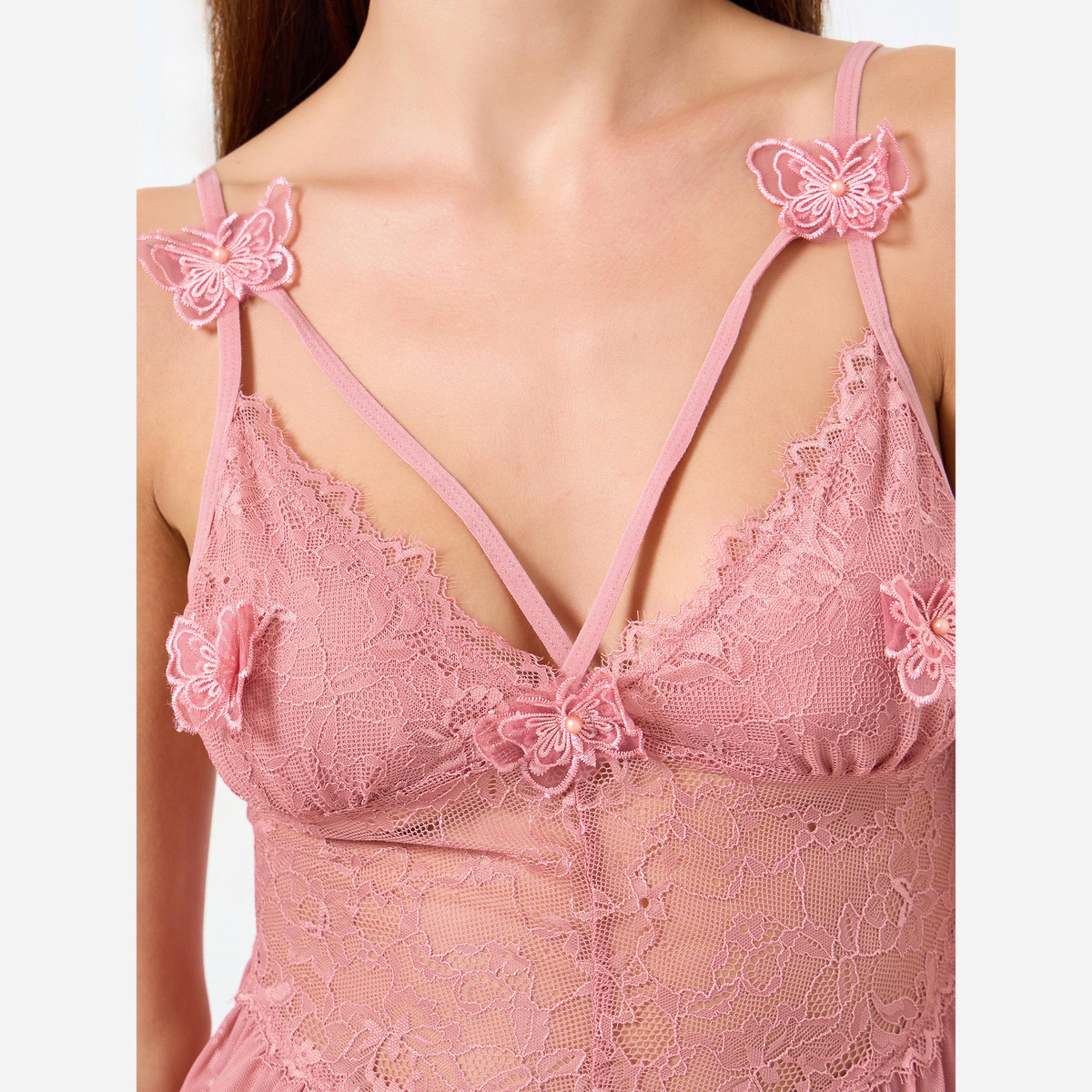تيك تو - فستان مشبك مطرز بالدانتيل ومزين بحواف دانتيل مشبكة-women-clothing-nightwear-robes-image-5
