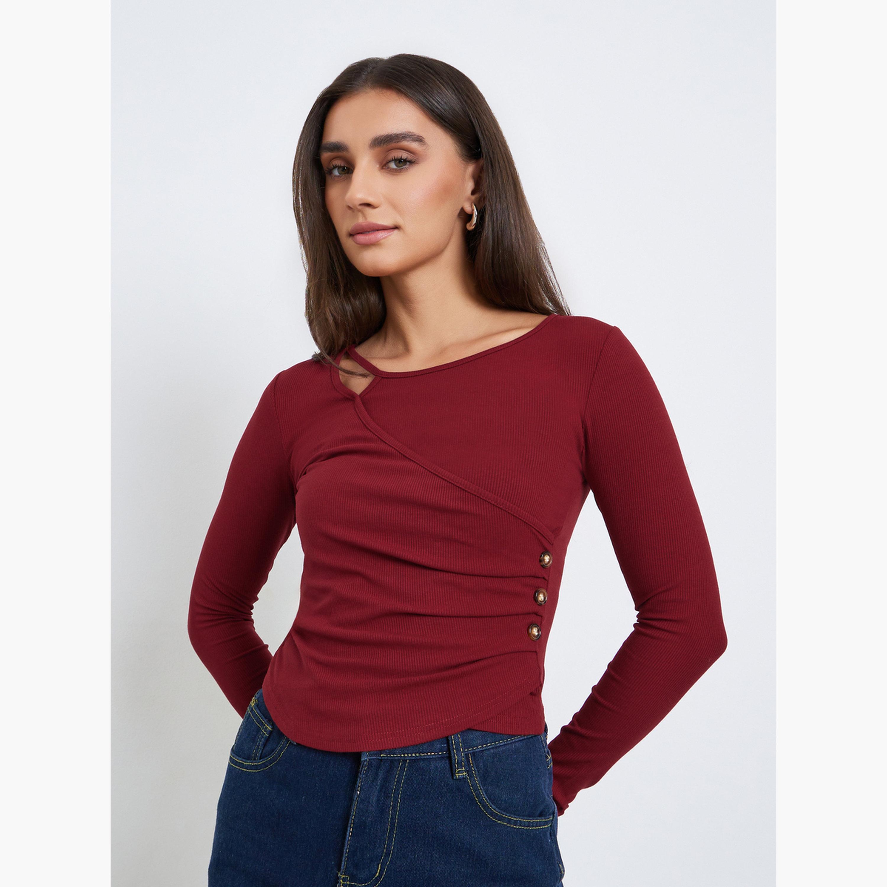 بلوزة بأكمام طويلة بقصة غير متماثلة-women-clothing-shirtsandblouses-blouses-image-1