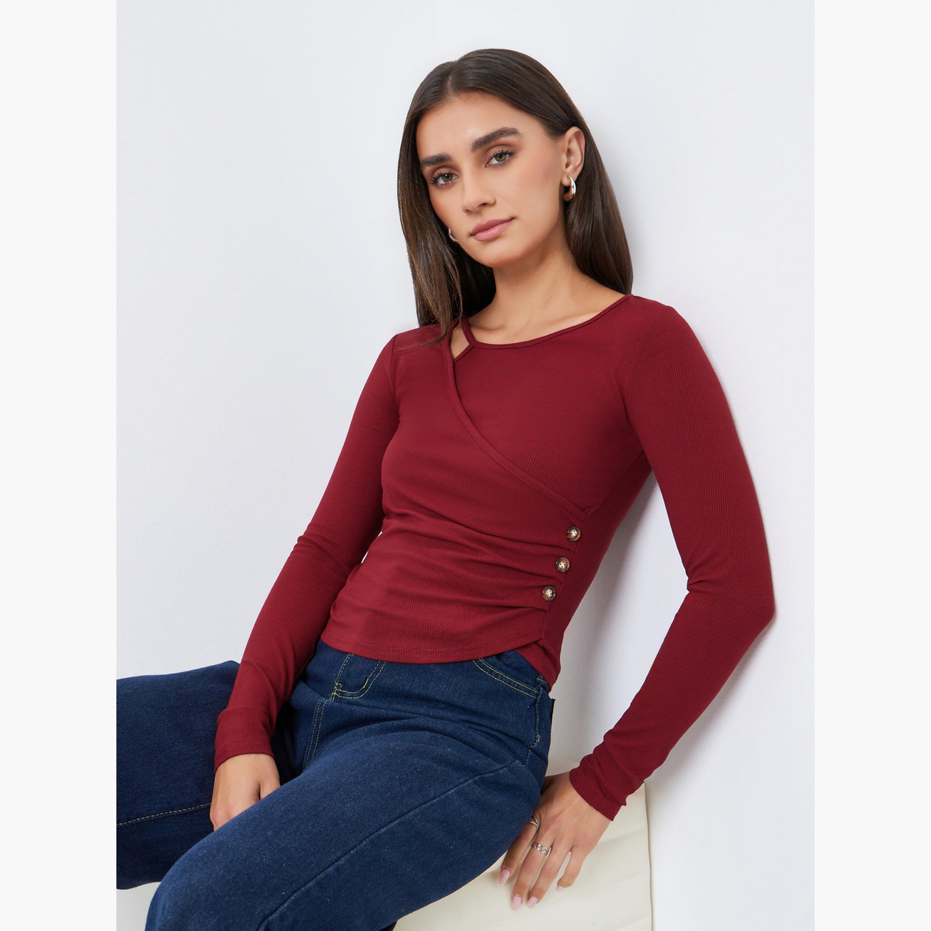 بلوزة بأكمام طويلة بقصة غير متماثلة-women-clothing-shirtsandblouses-blouses-image-3
