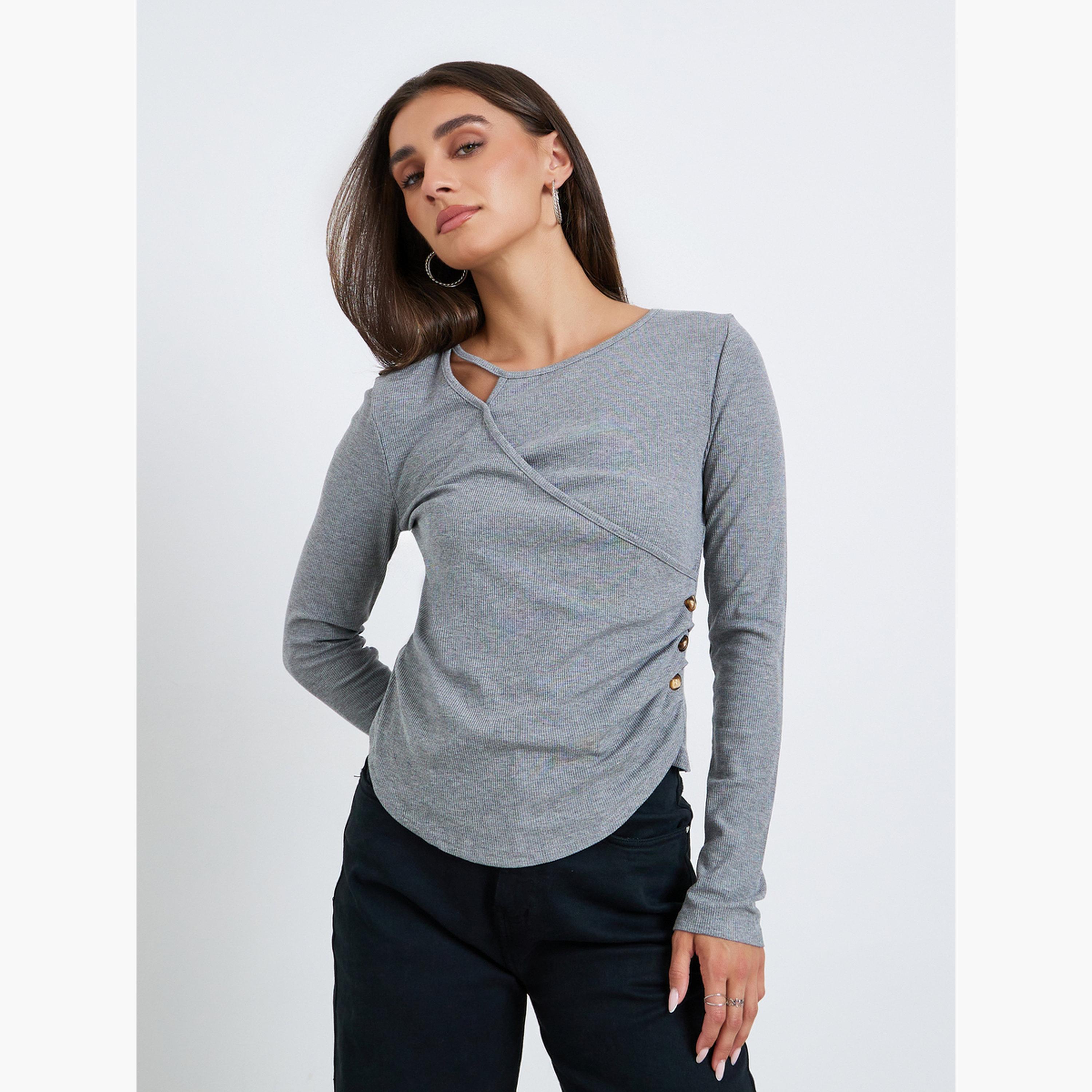 بلوزة بأكمام طويلة بقصة غير متماثلة-women-clothing-shirtsandblouses-blouses-image-1