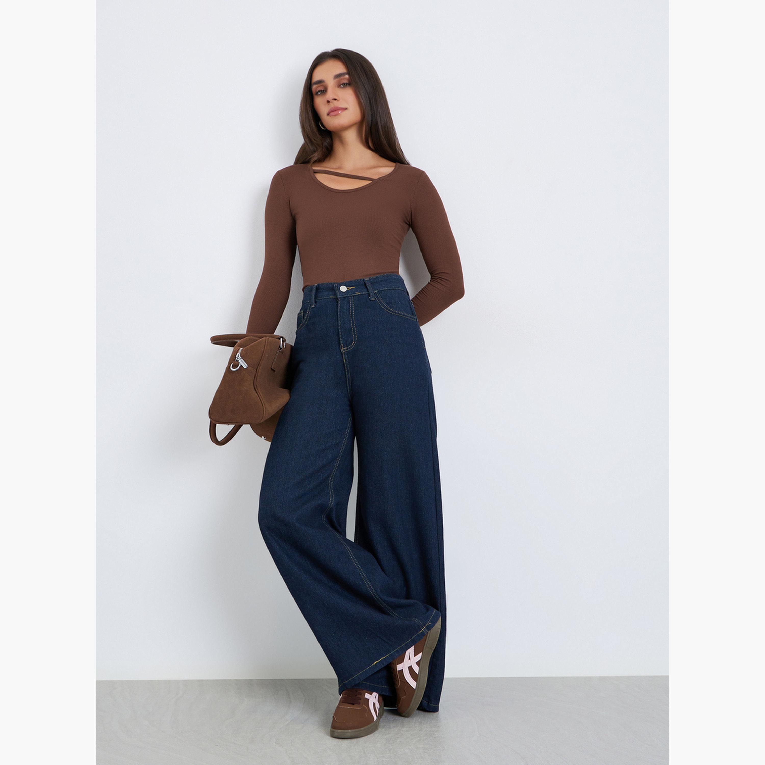 بلوزة بأكمام طويلة بقصة غير متماثلة-women-clothing-tshirts-image-2