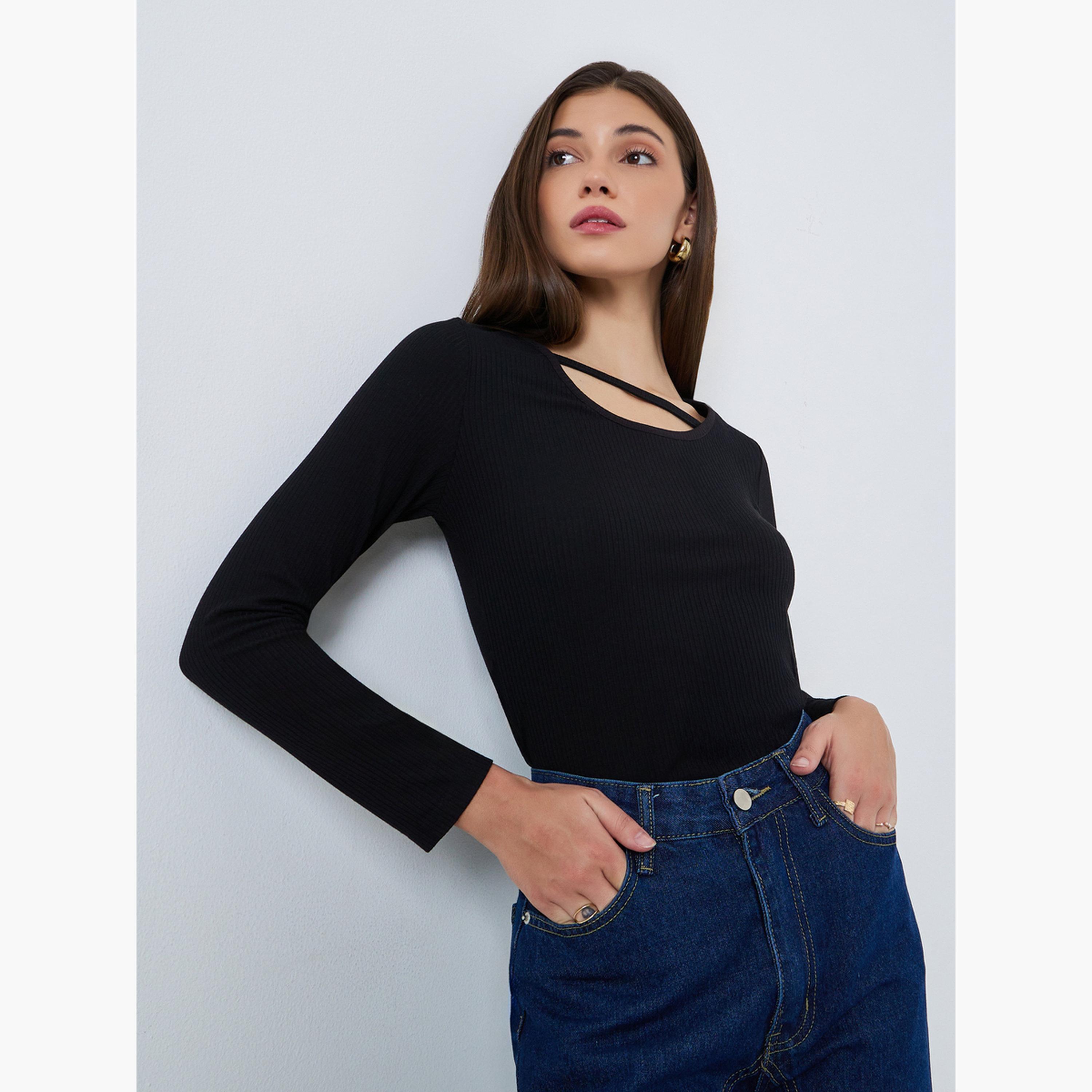 بلوزة محبوكة بأكمام طويلة وقصات-women-clothing-tshirts-image-3
