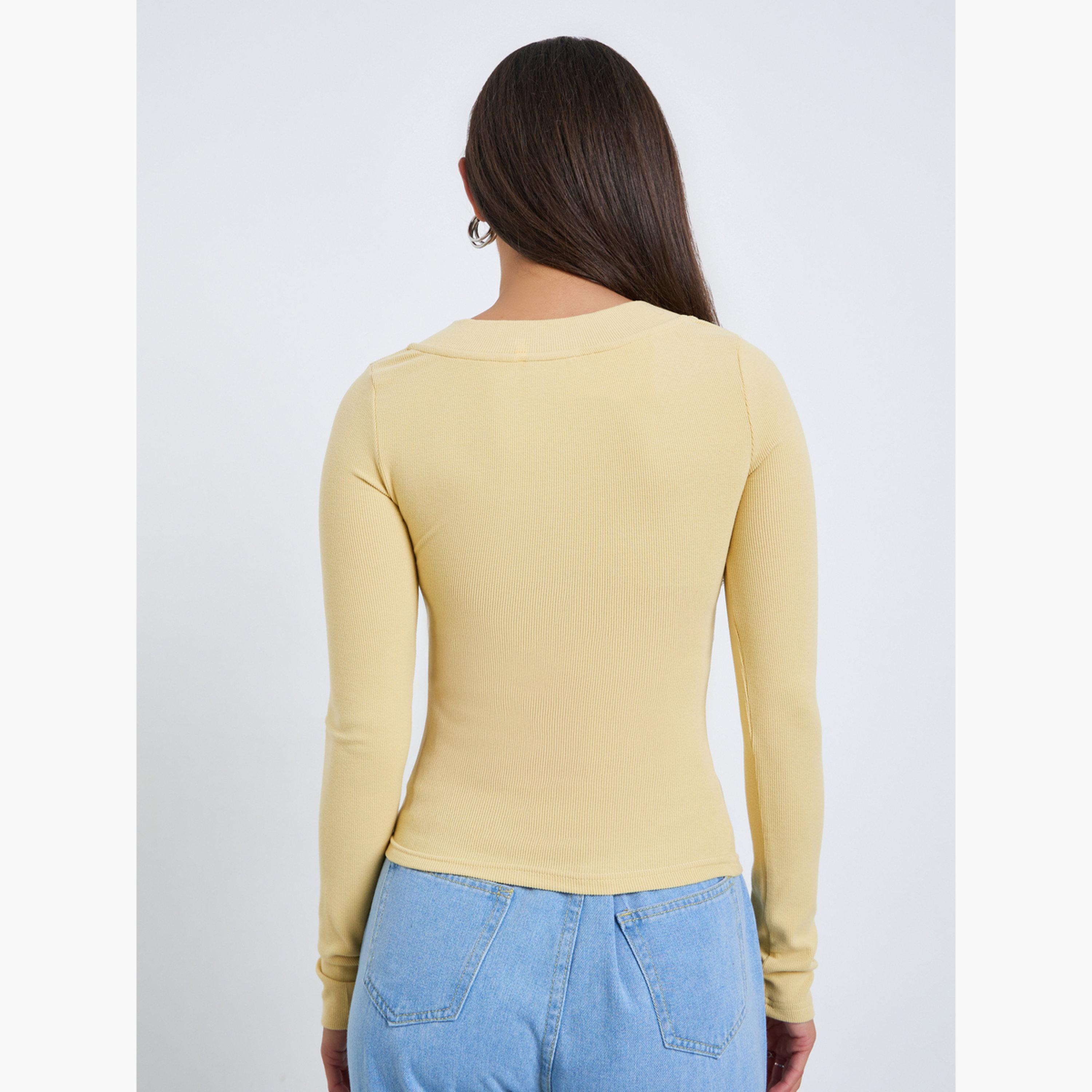 بلوزة محبوكة بياقة مربعة وأكمام طويلة-women-clothing-tshirts-image-4
