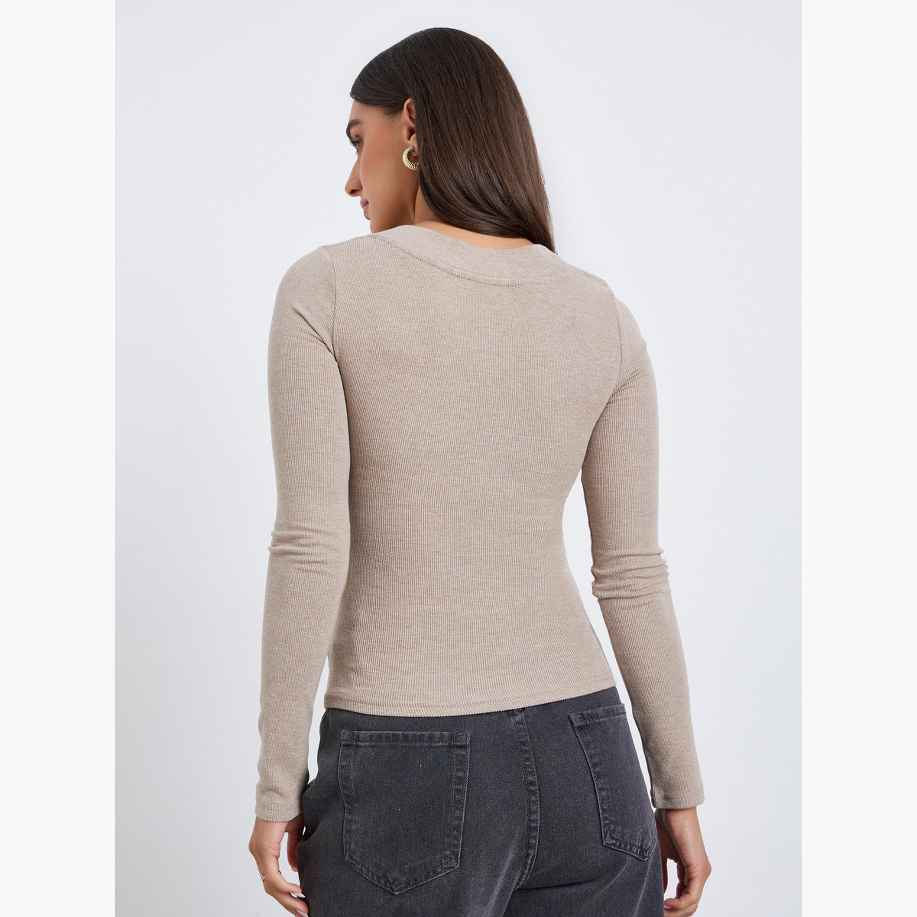 بلوزة محبوكة بياقة مربعة وأكمام طويلة-women-clothing-tshirts-image-4