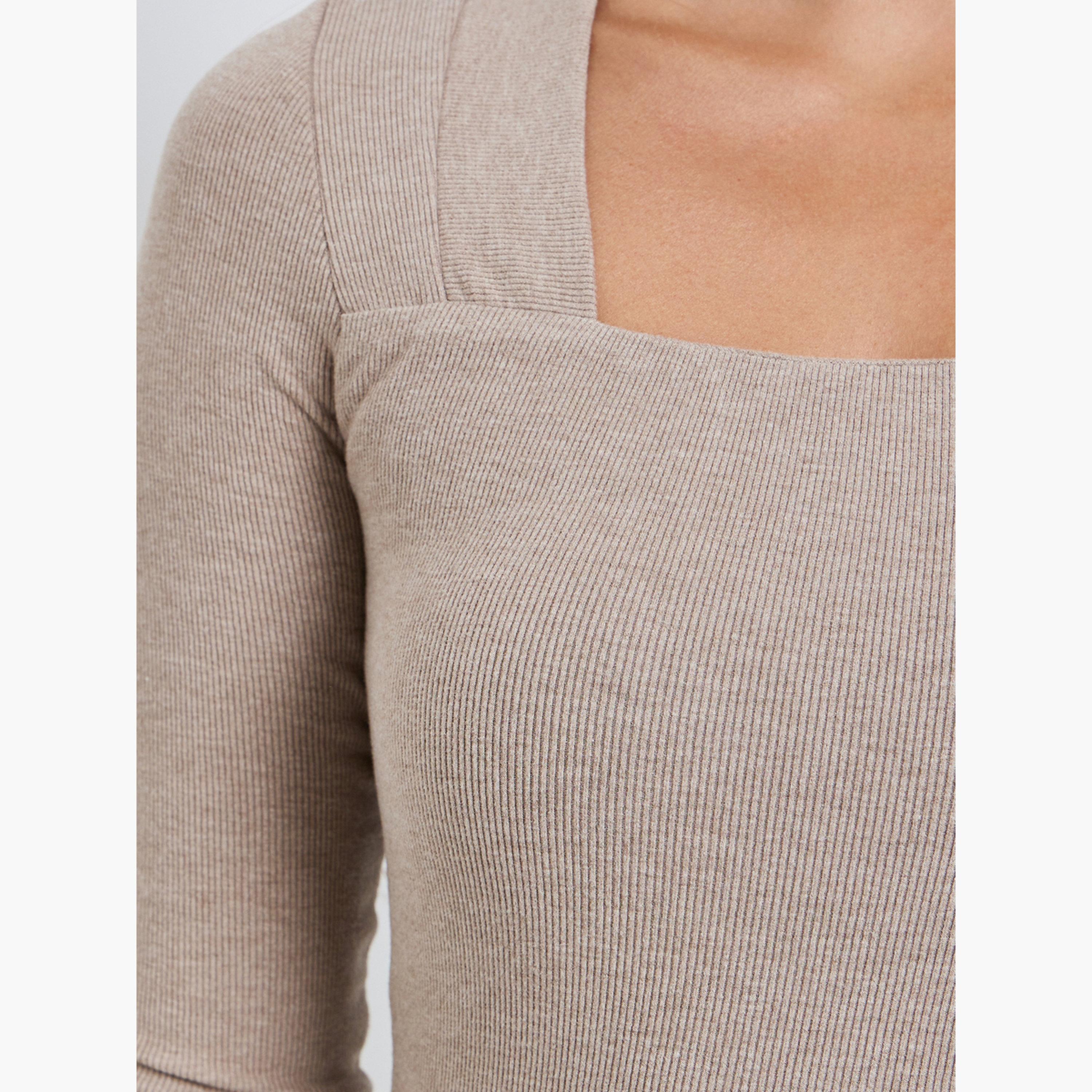 بلوزة محبوكة بياقة مربعة وأكمام طويلة-women-clothing-tshirts-image-5