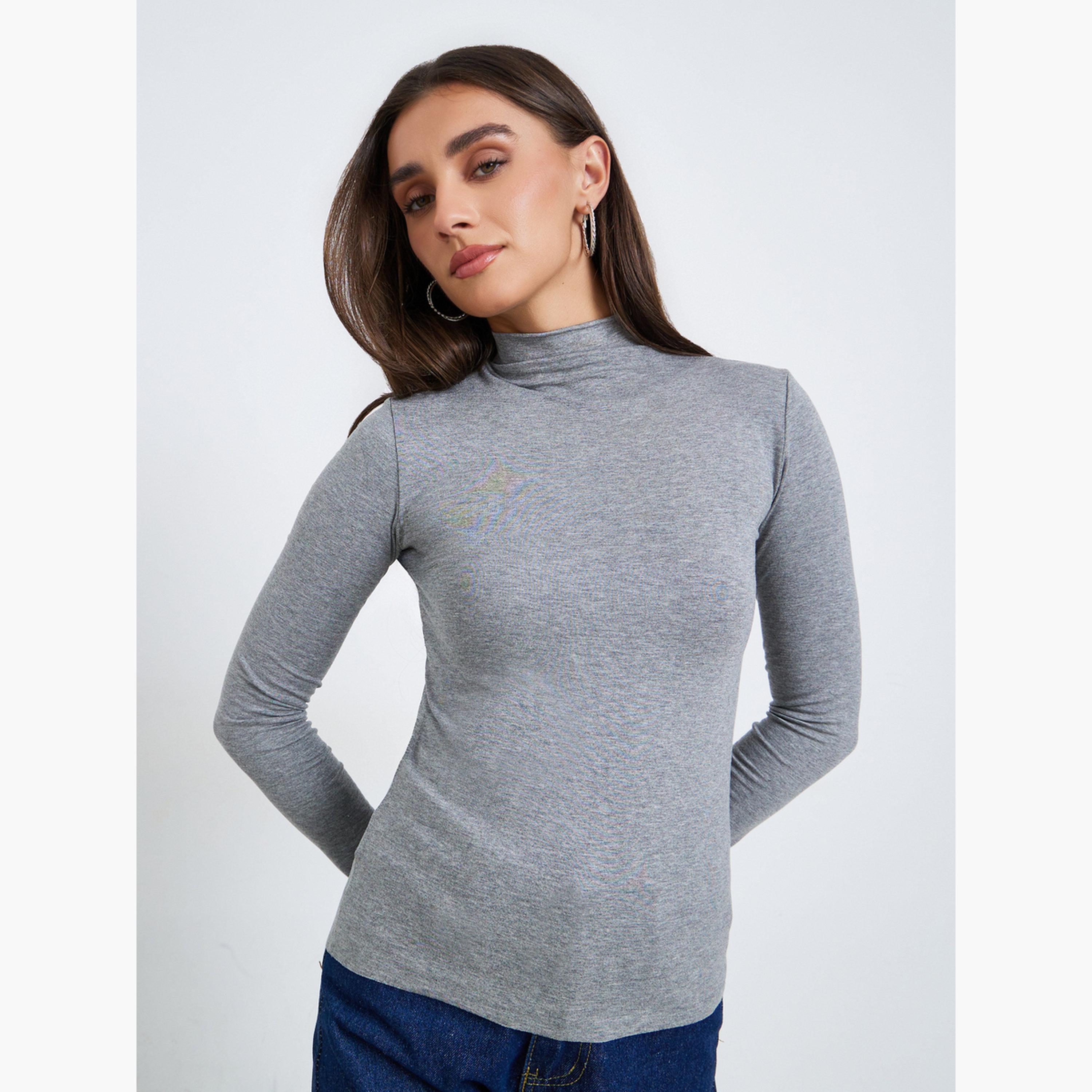 بلوزة بياقة عالية وأكمام طويلة-women-clothing-tshirts-image-1