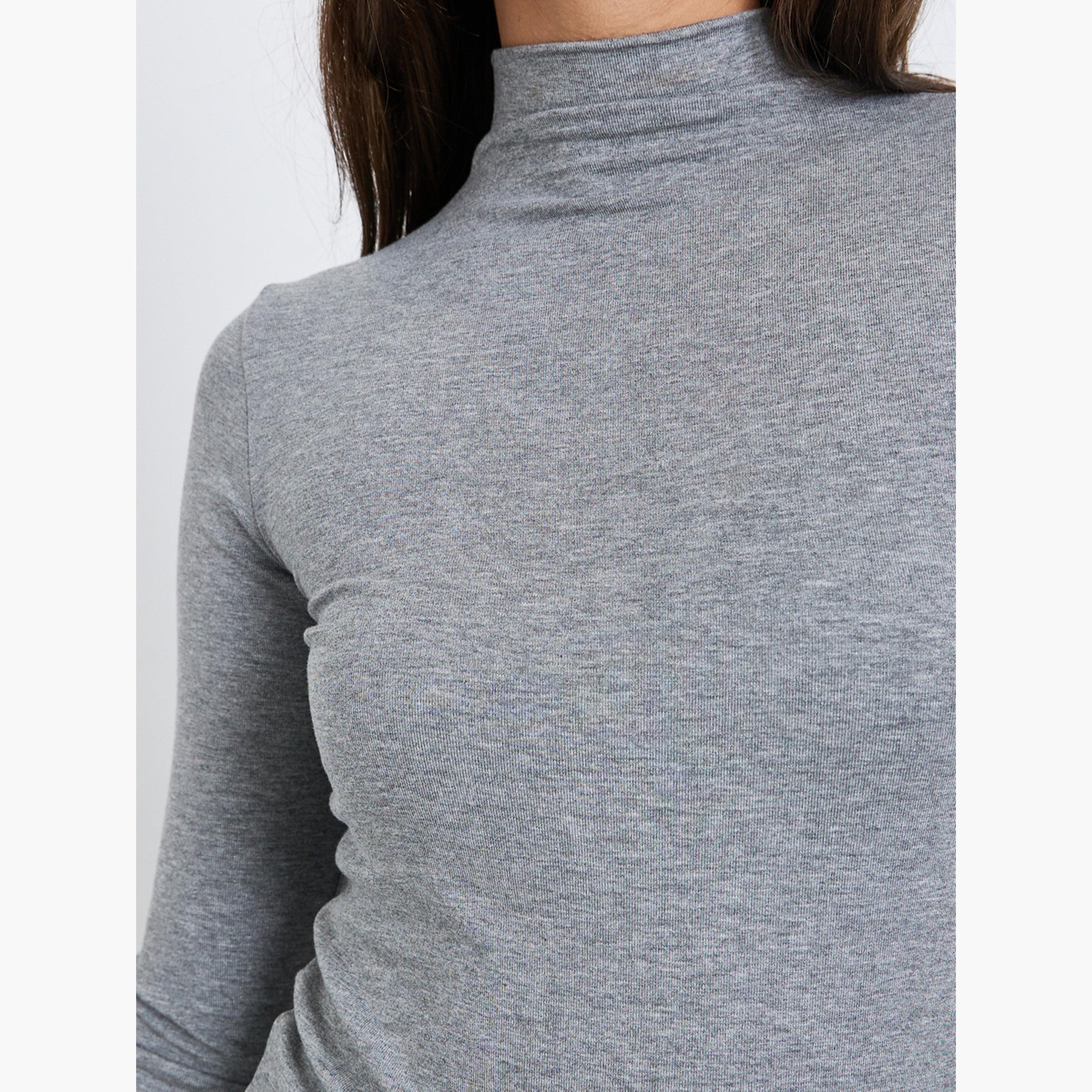 Styli Women Grey Long Sleeve High Neck Top-women-clothing-tshirts-image-4