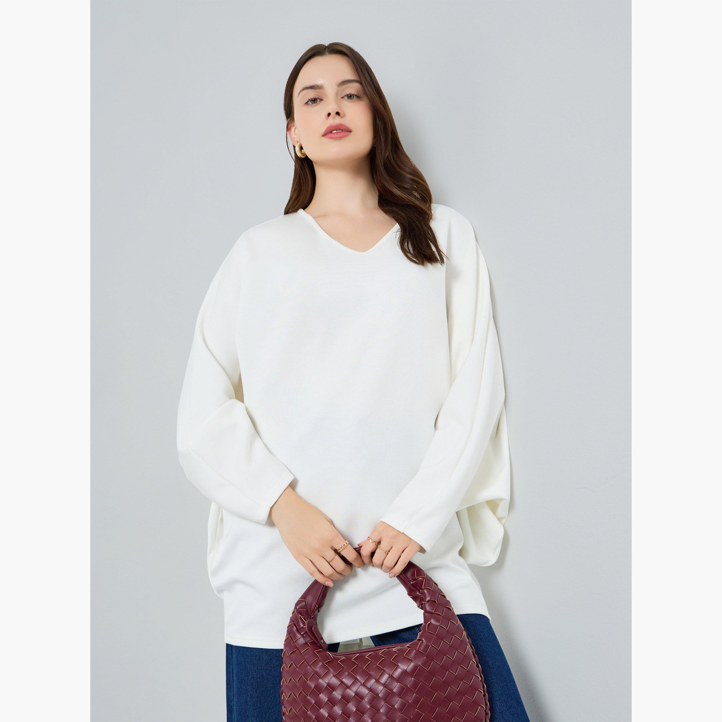 Styli Women White Batwing Sleeve Knit Top-women-clothing-shirtsandblouses-blouses-image-1
