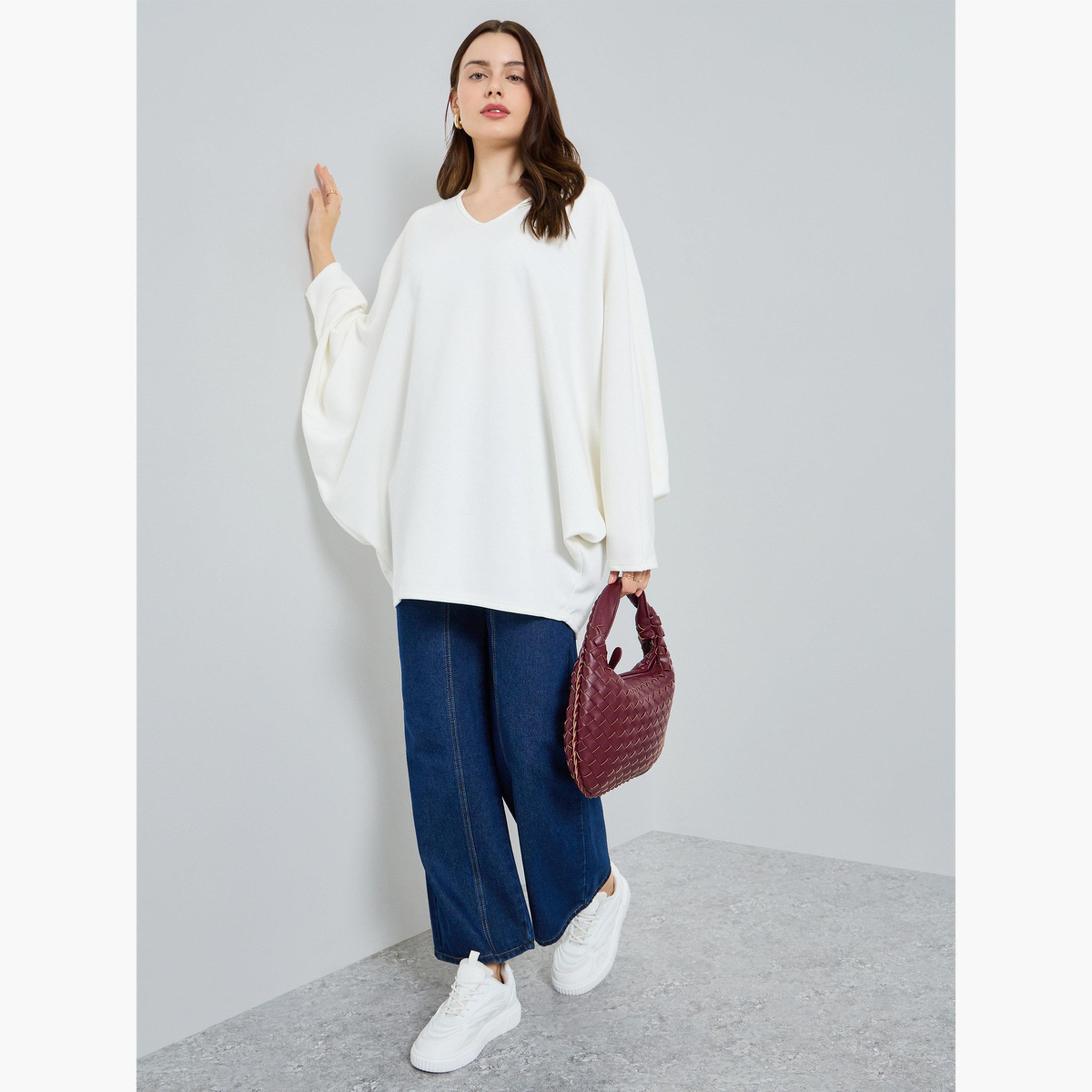 Styli Women White Batwing Sleeve Knit Top-women-clothing-shirtsandblouses-blouses-image-2