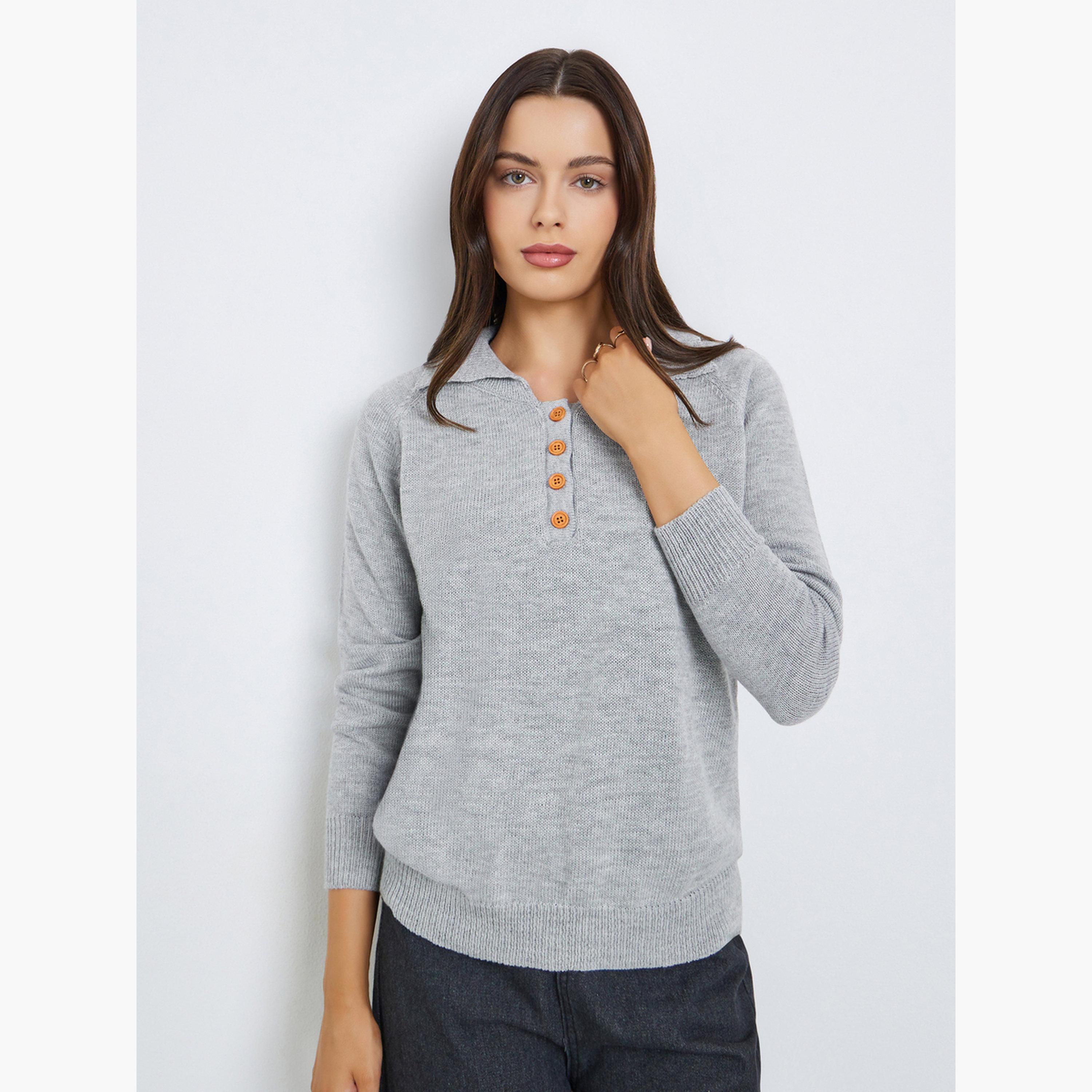 سويتر محبوك بياقة بولو-women-clothing-cardigansandjumpers-jumpers-image-1