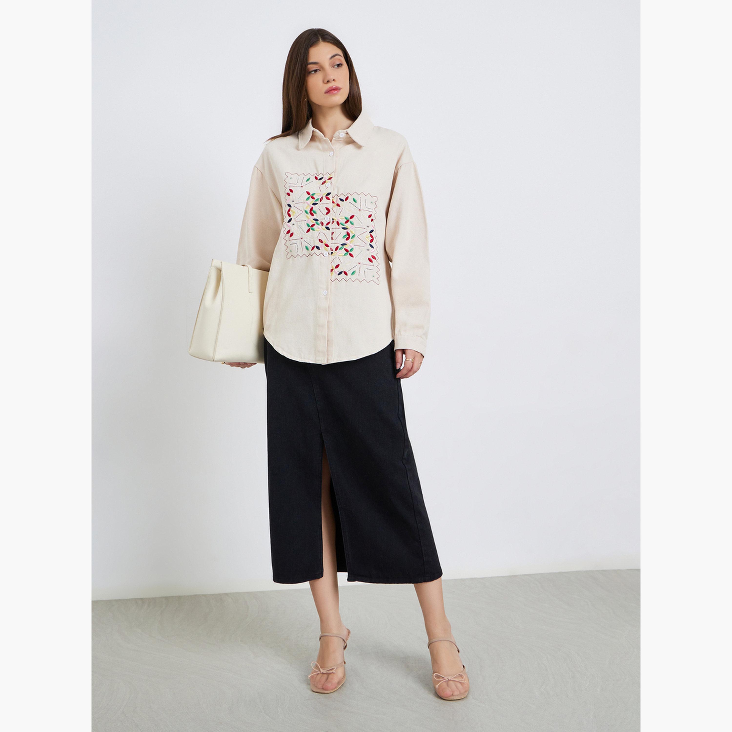 بلوزة بأكمام طويلة ومُطرّزة بزهور-women-clothing-shirtsandblouses-shirts-image-2