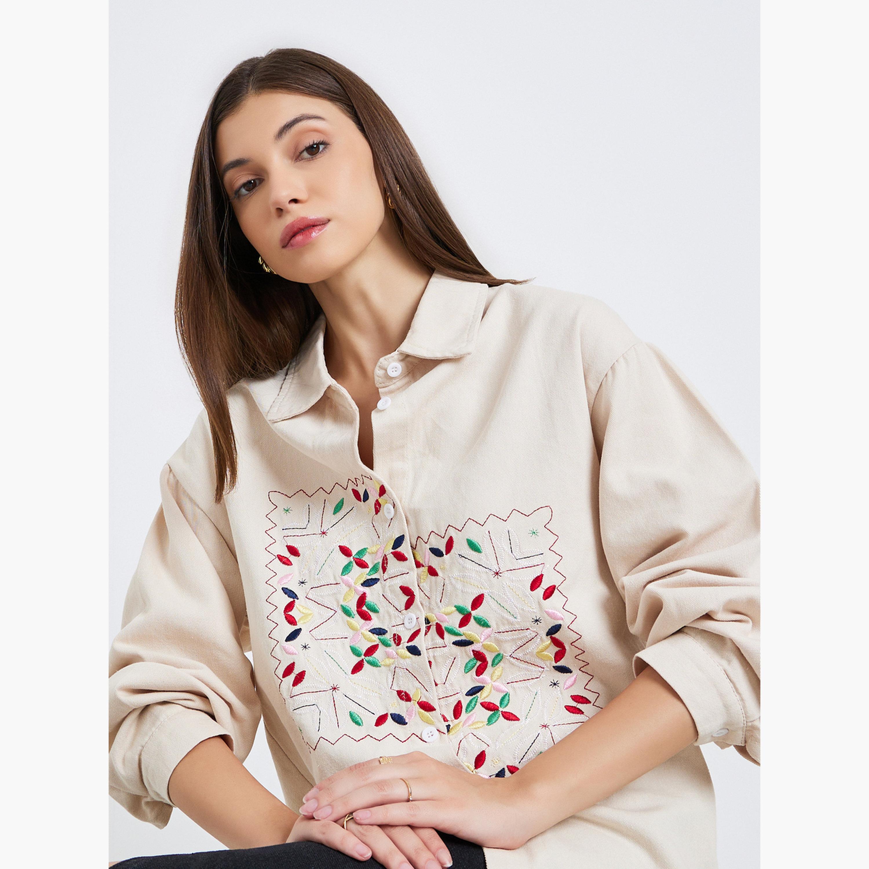 بلوزة بأكمام طويلة ومُطرّزة بزهور-women-clothing-shirtsandblouses-shirts-image-3