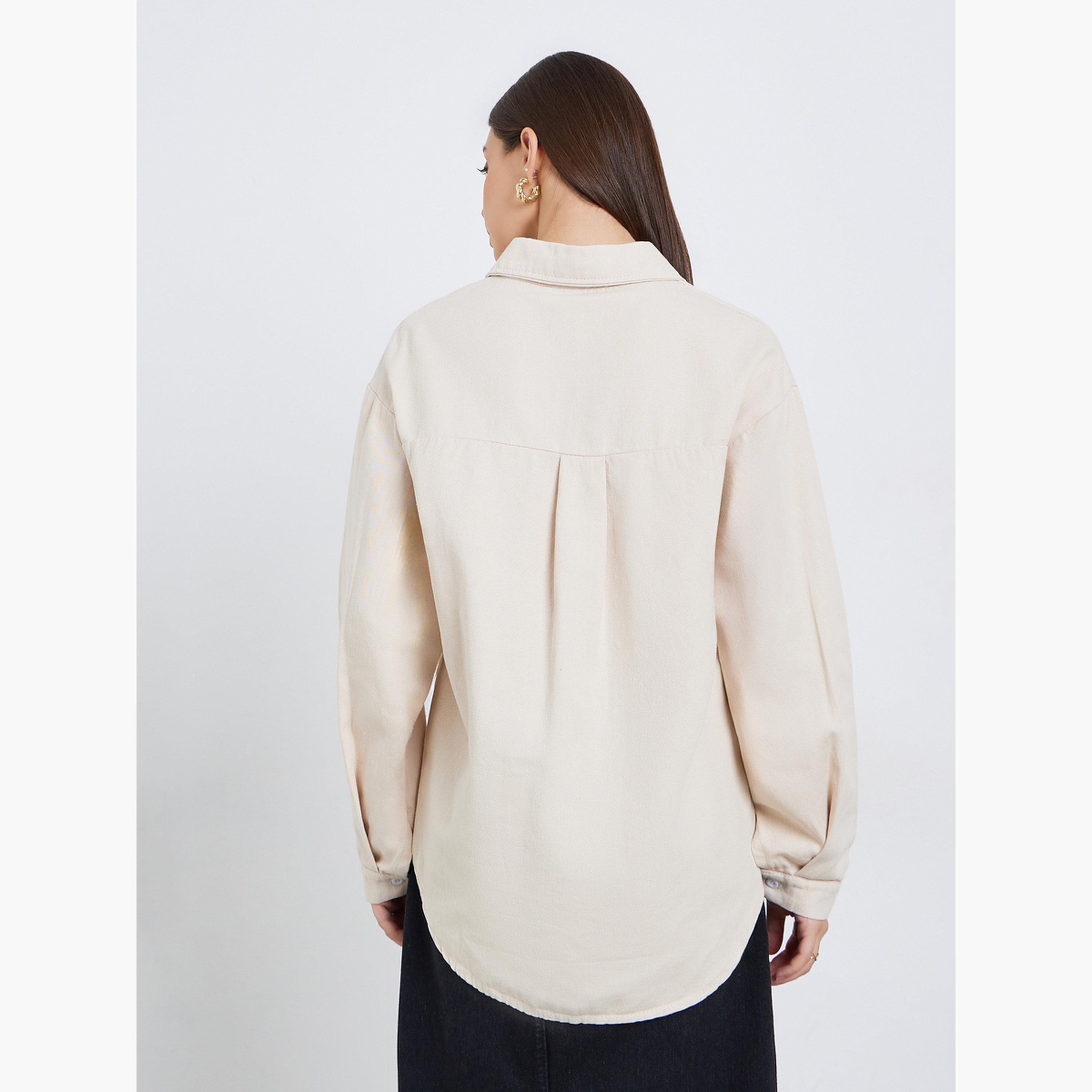 Styli Women Beige Embroidered Floral Long Sleeve Shirt-women-clothing-shirtsandblouses-shirts-image-5