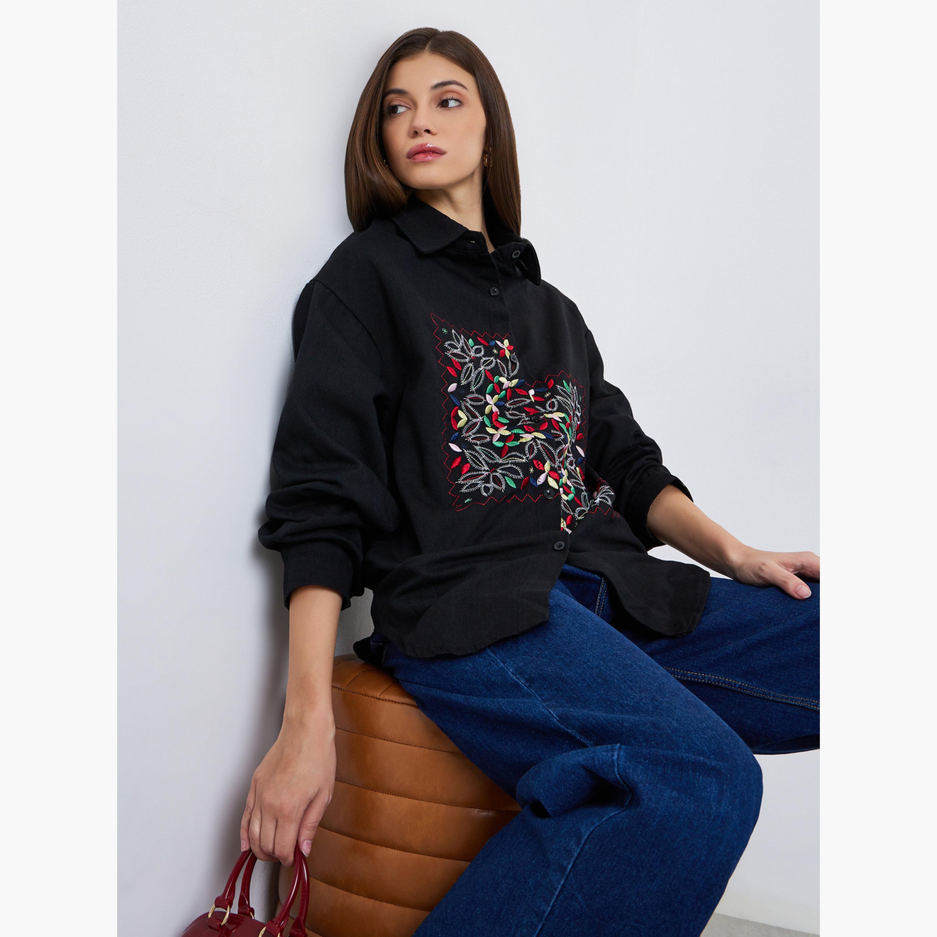 بلوزة بأكمام طويلة ومُطرّزة بزهور-women-clothing-shirtsandblouses-shirts-image-6