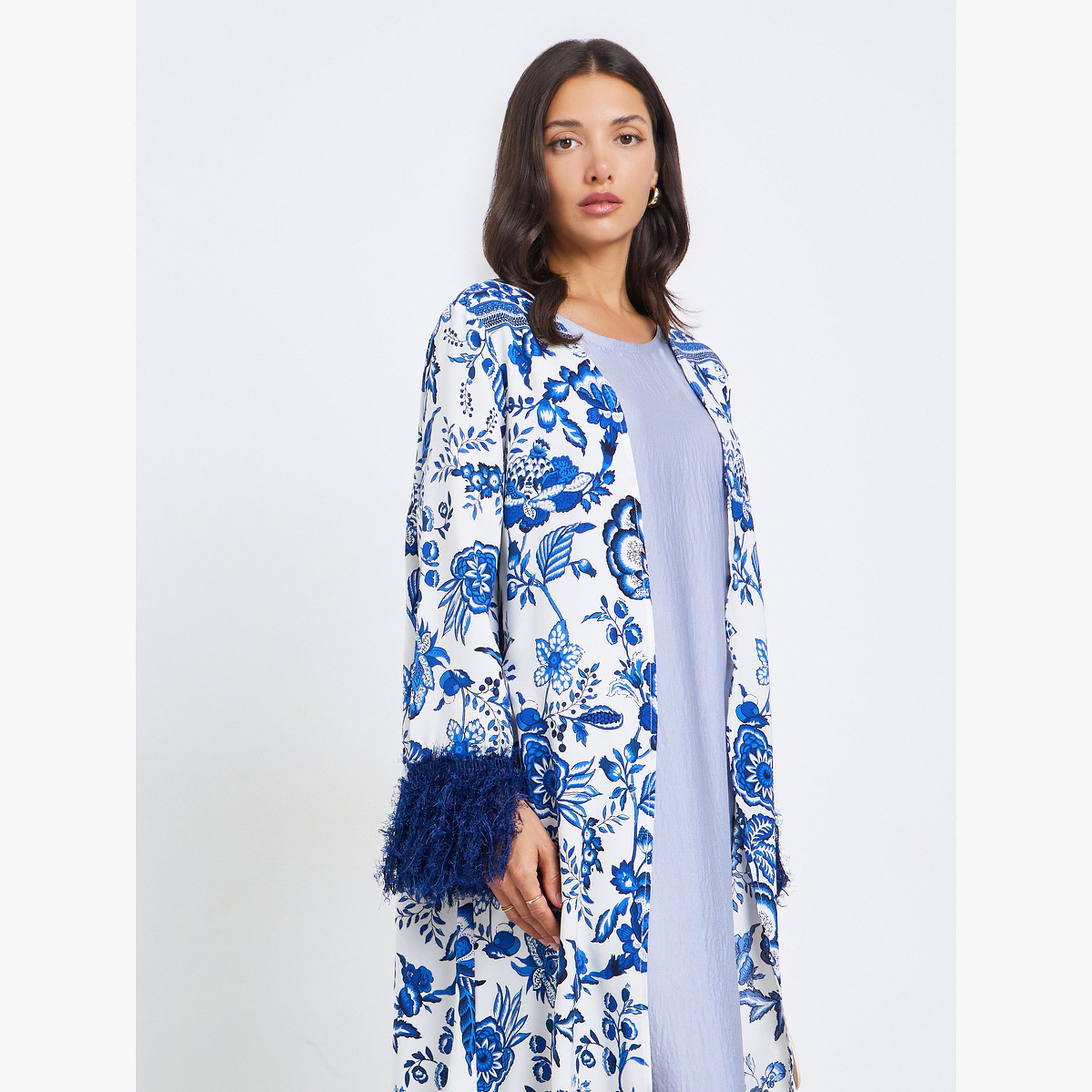 عباية بطبعة زهور وأكمام بشراشيب-women-arabicclothing-abayas-image-2
