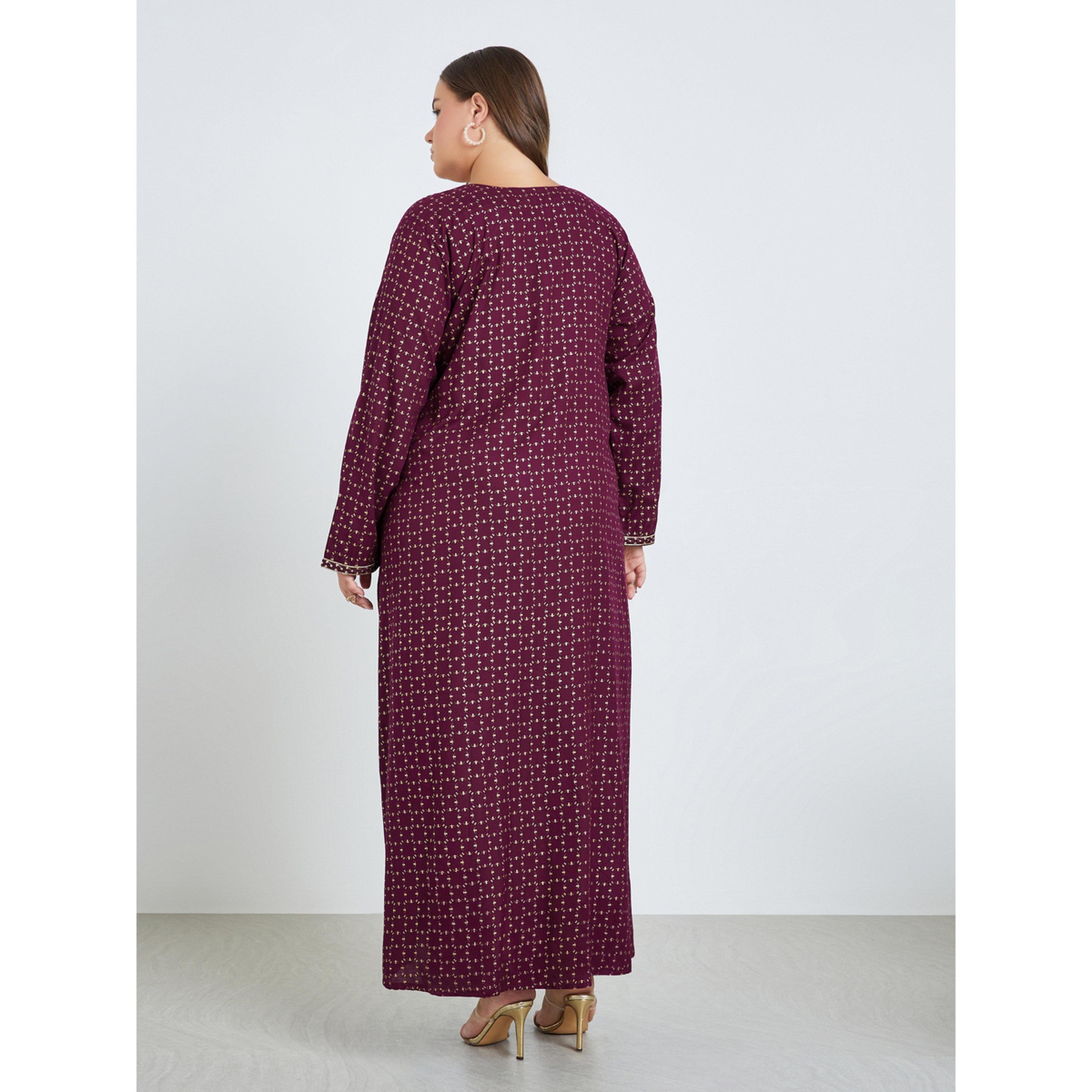 Styli Plus Size Maroon Embroidered Jalabiya-women-arabicclothing-jalabiyas-image-5