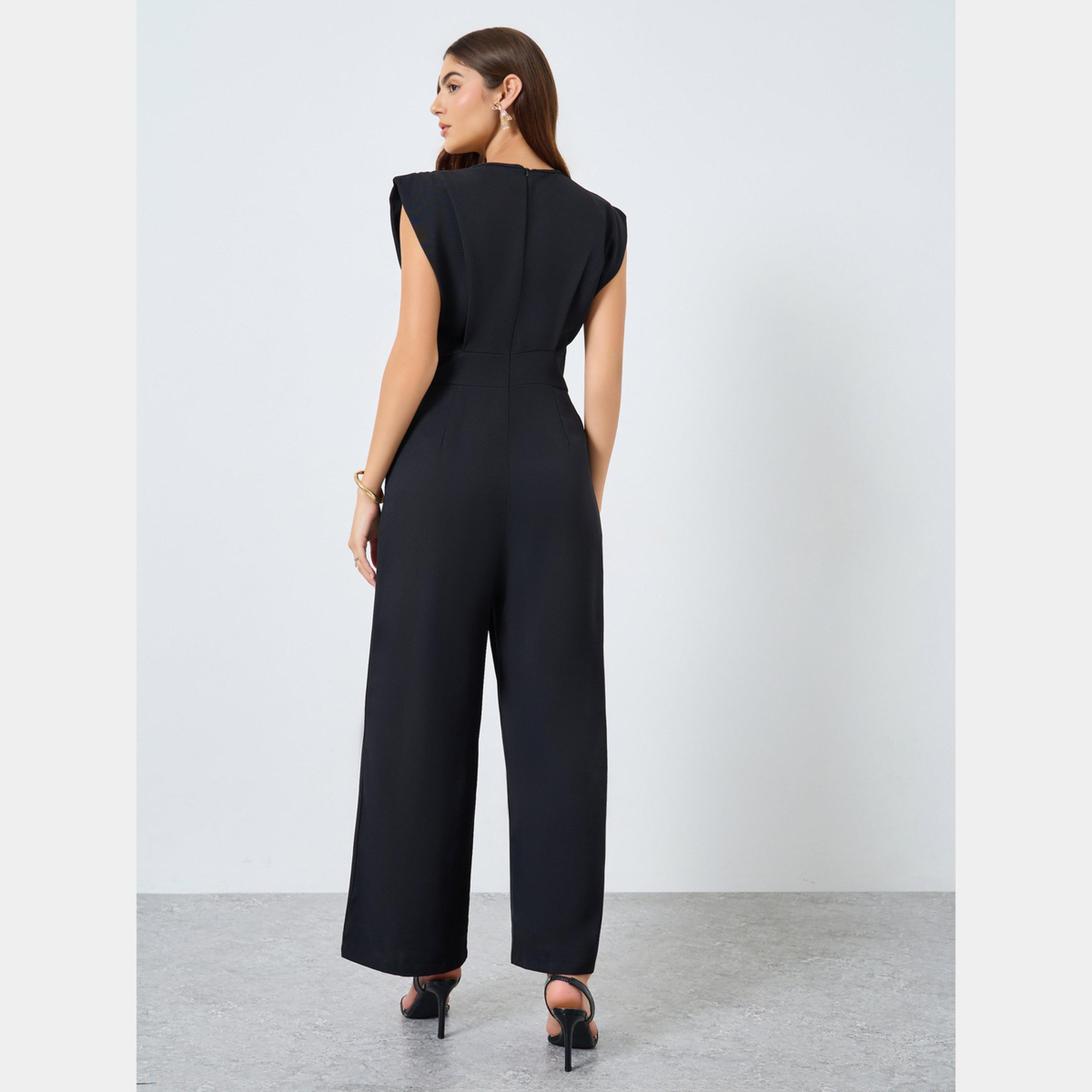 تيك تو - جمبسوت نسائي سادة ضيق الخصر ورقبة دائرية وأكمام واسعة-women-clothing-jumpsuits-image-4