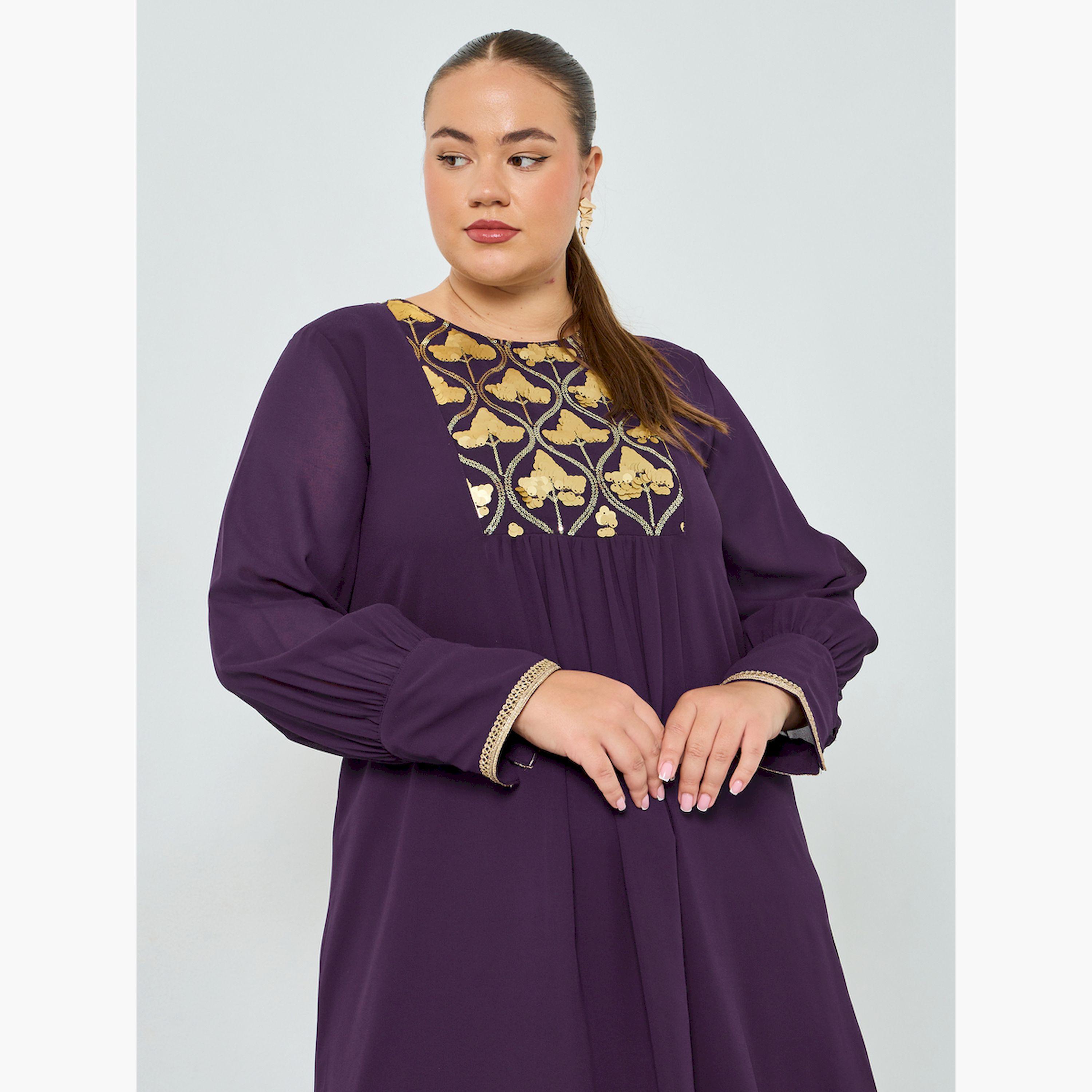 جلابية شيفون مطرزة بمقاس كبير-women-arabicclothing-jalabiyas-image-2