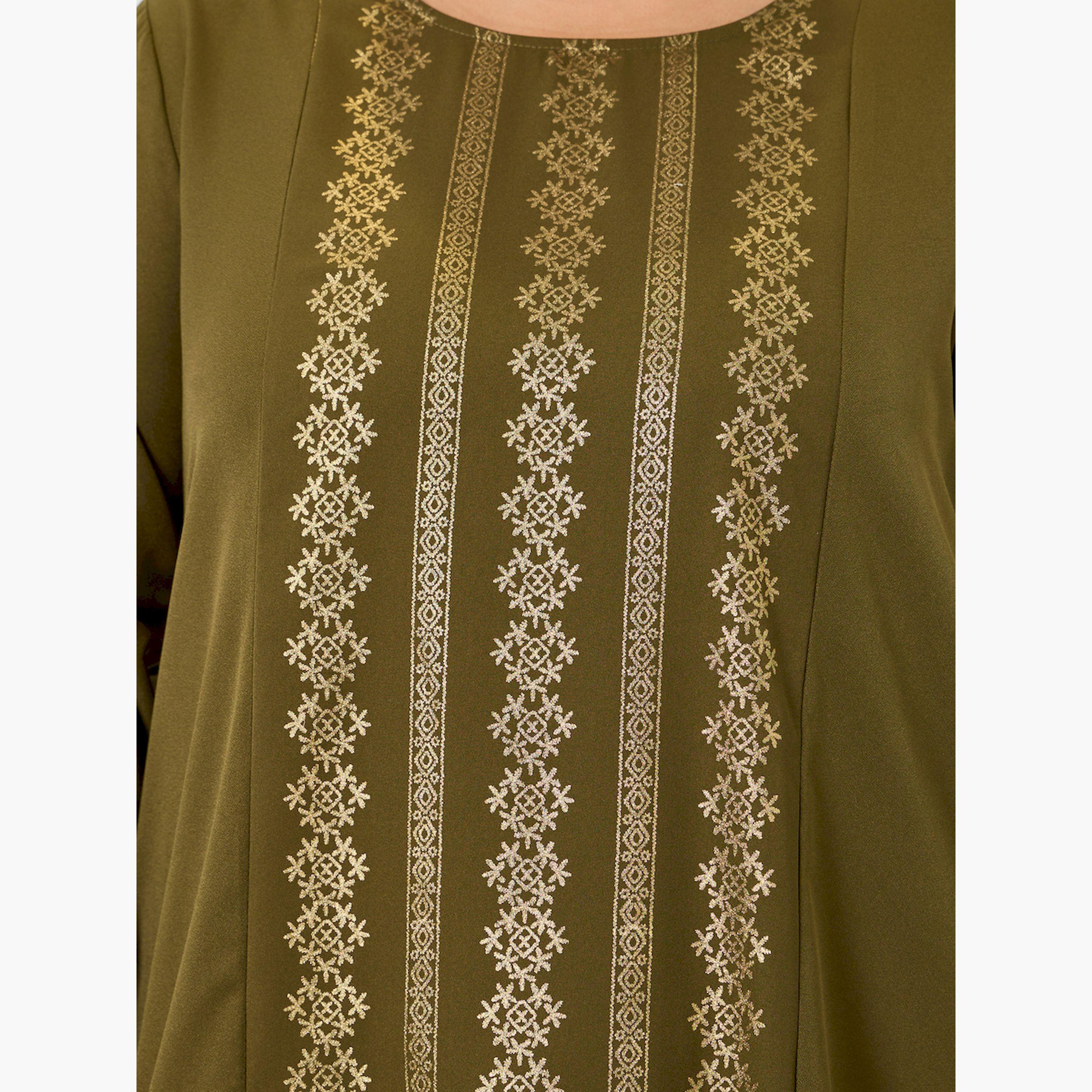 Styli Plus Size Olive Foil Printed A-Line Jalabiya-women-arabicclothing-jalabiyas-image-5