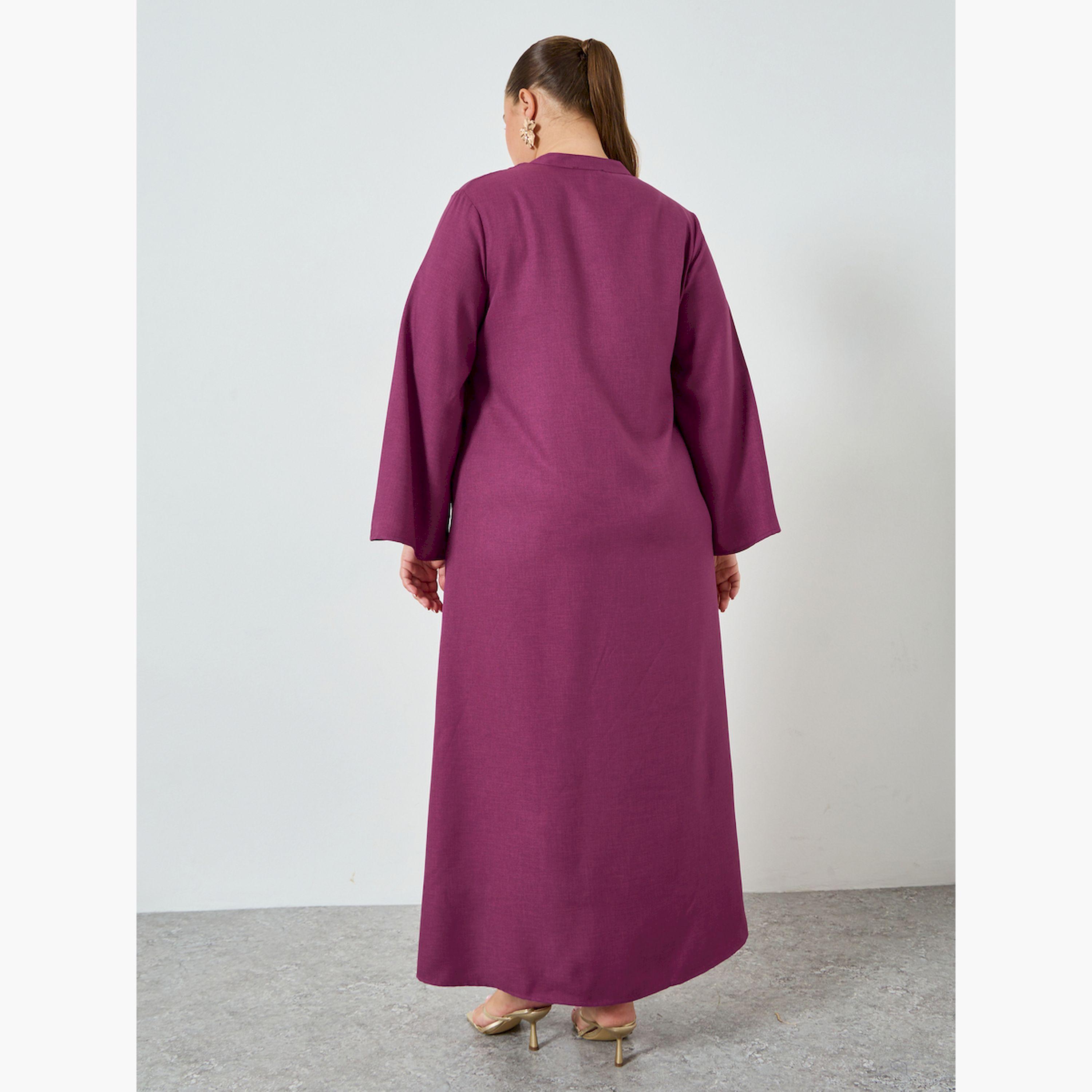 جلابية بحافة واسعة ومزينة بمقاس كبير-women-arabicclothing-jalabiyas-image-4