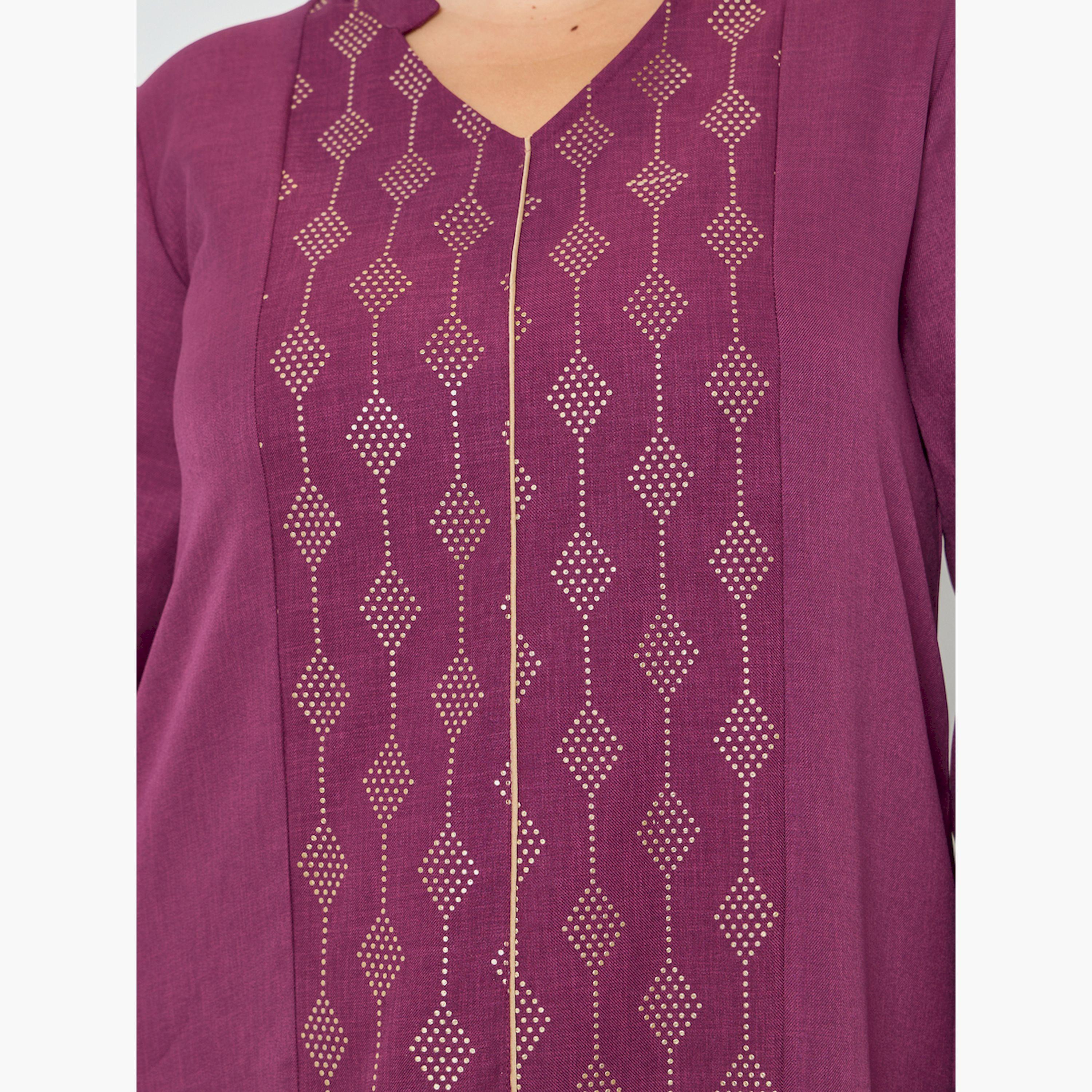 Styli Plus Size Burgundy Embellished A-Line Jalabiya-women-arabicclothing-jalabiyas-image-5