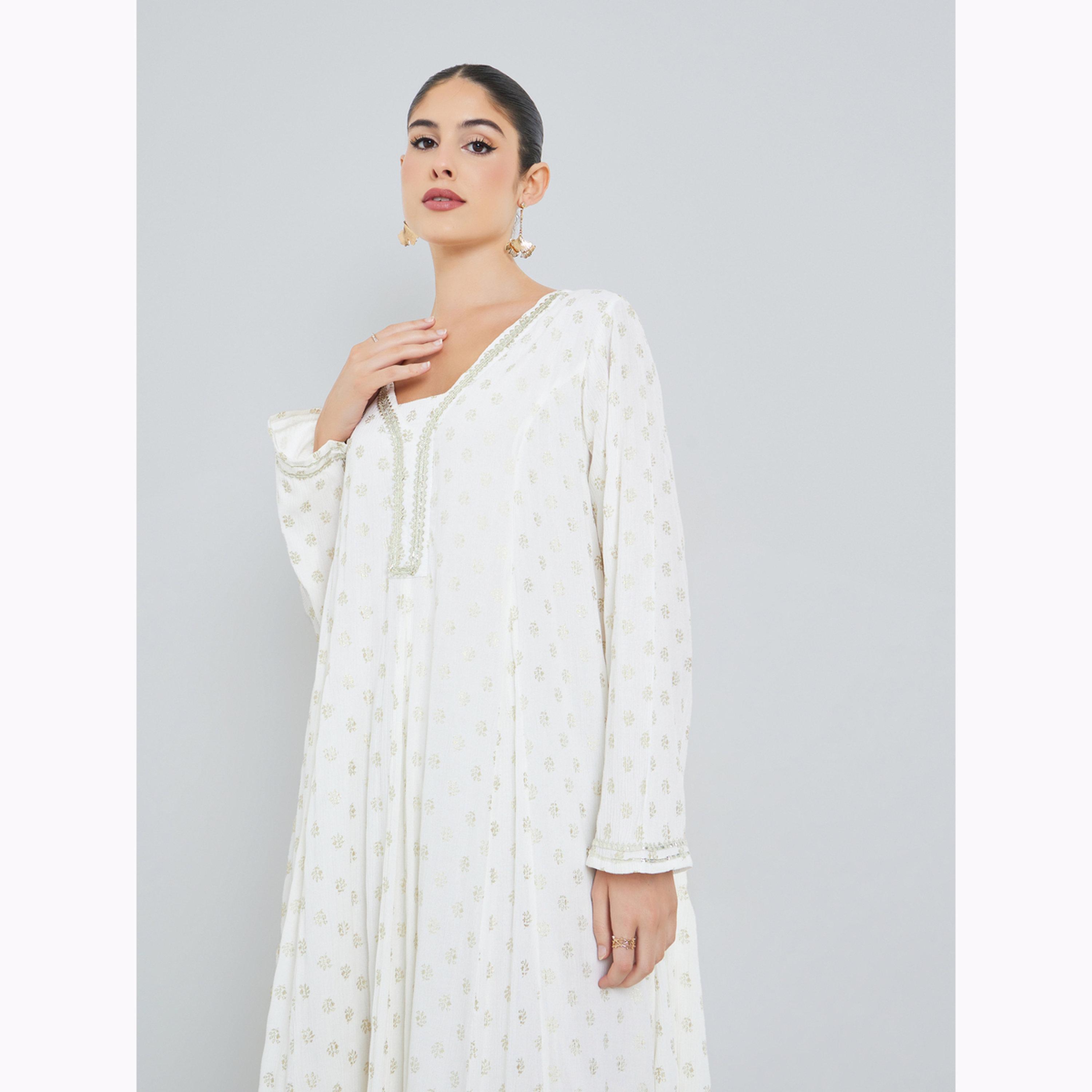جلابية بأكمام طويلة وطبعة فويل-women-arabicclothing-jalabiyas-image-2