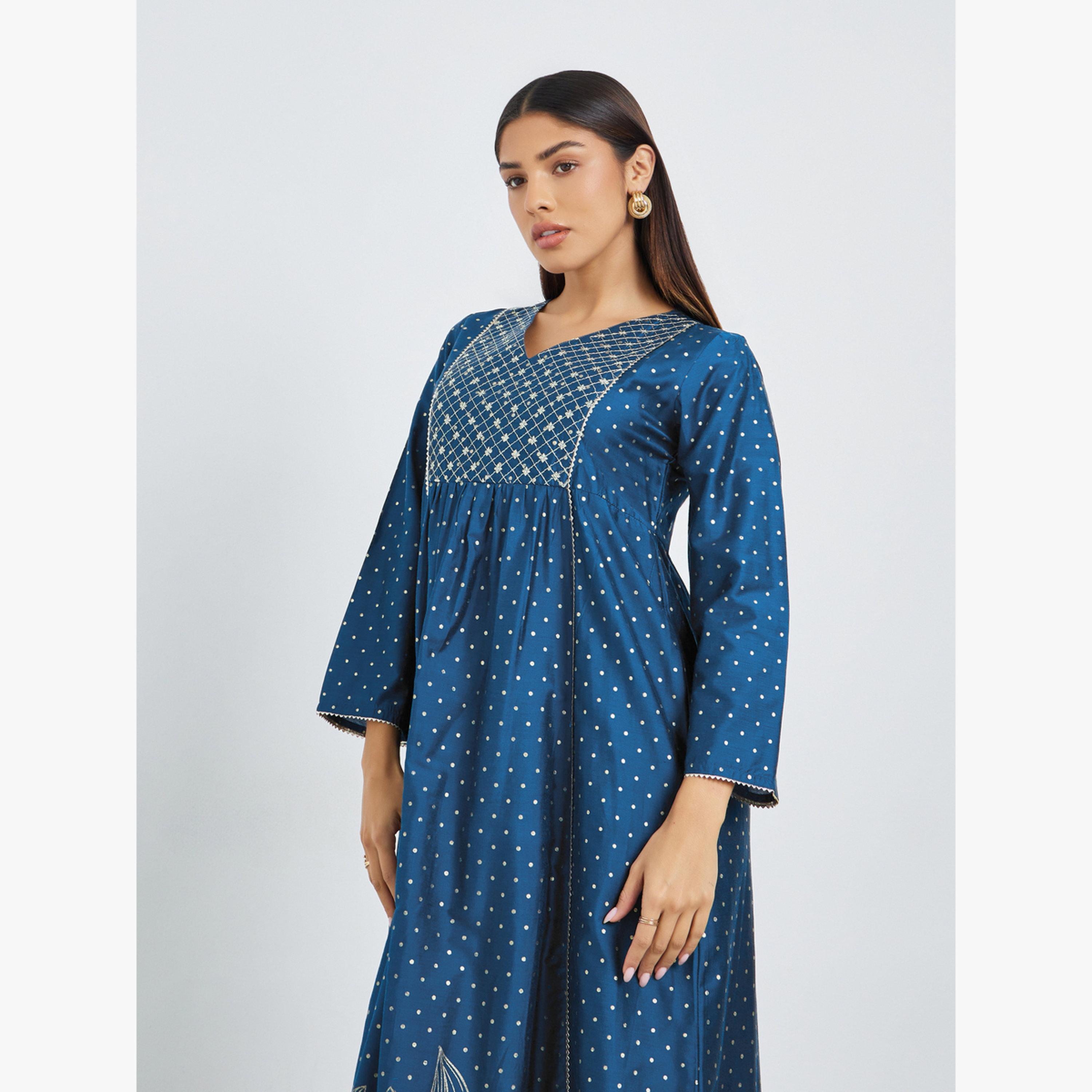 جلابية بياقة دائرية وطبعة نقاط-women-arabicclothing-jalabiyas-image-2