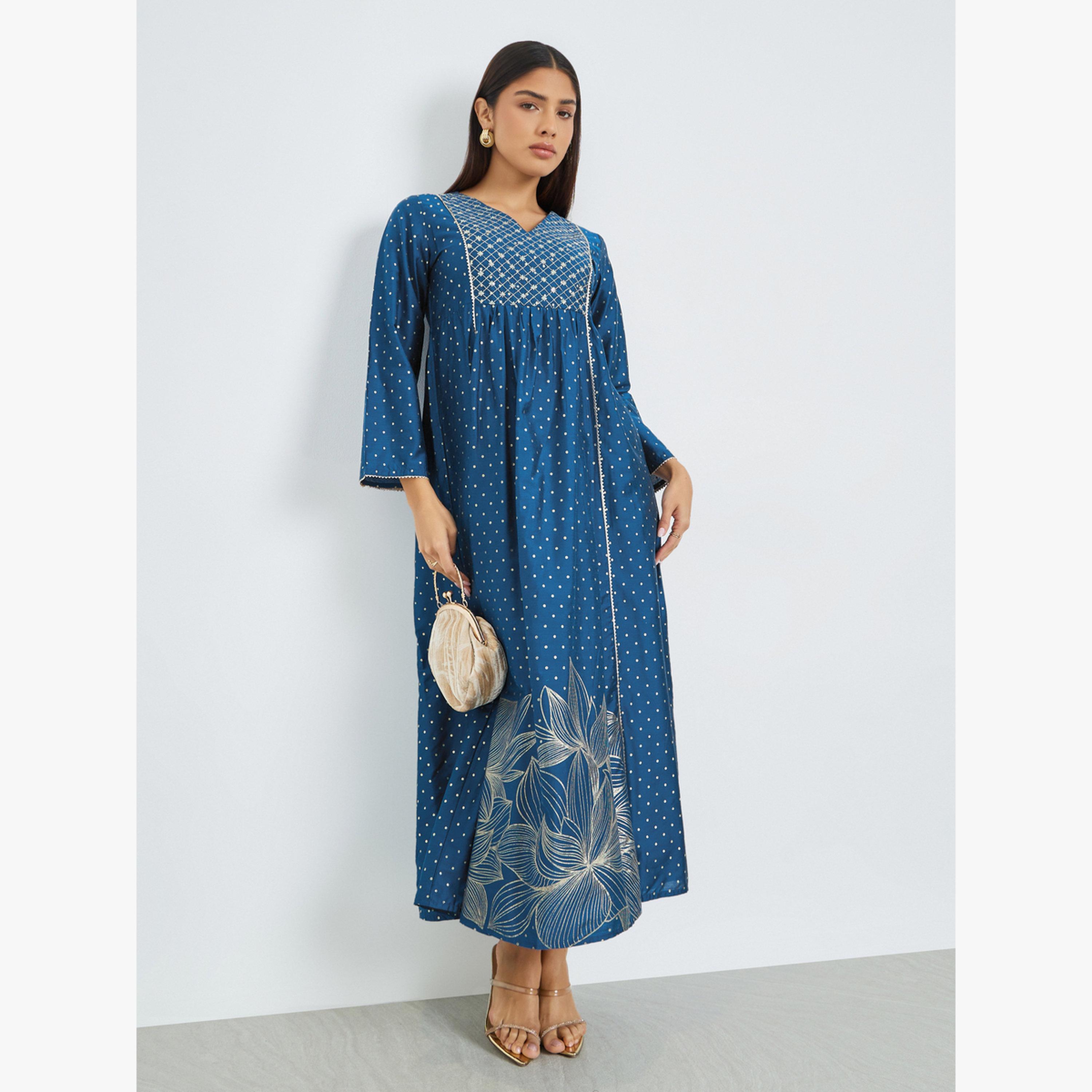 جلابية بياقة دائرية وطبعة نقاط-women-arabicclothing-jalabiyas-image-3