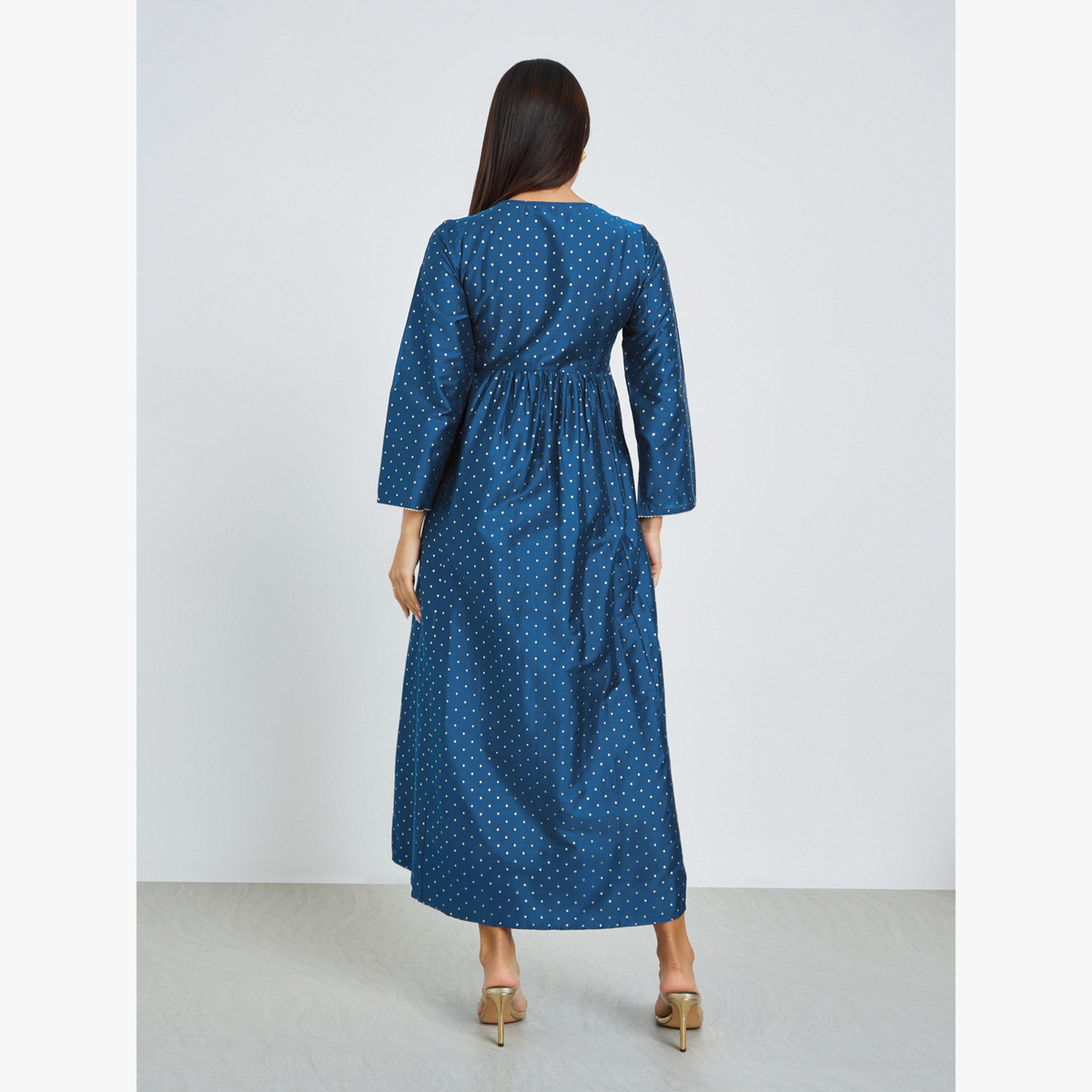 جلابية بياقة دائرية وطبعة نقاط-women-arabicclothing-jalabiyas-image-4