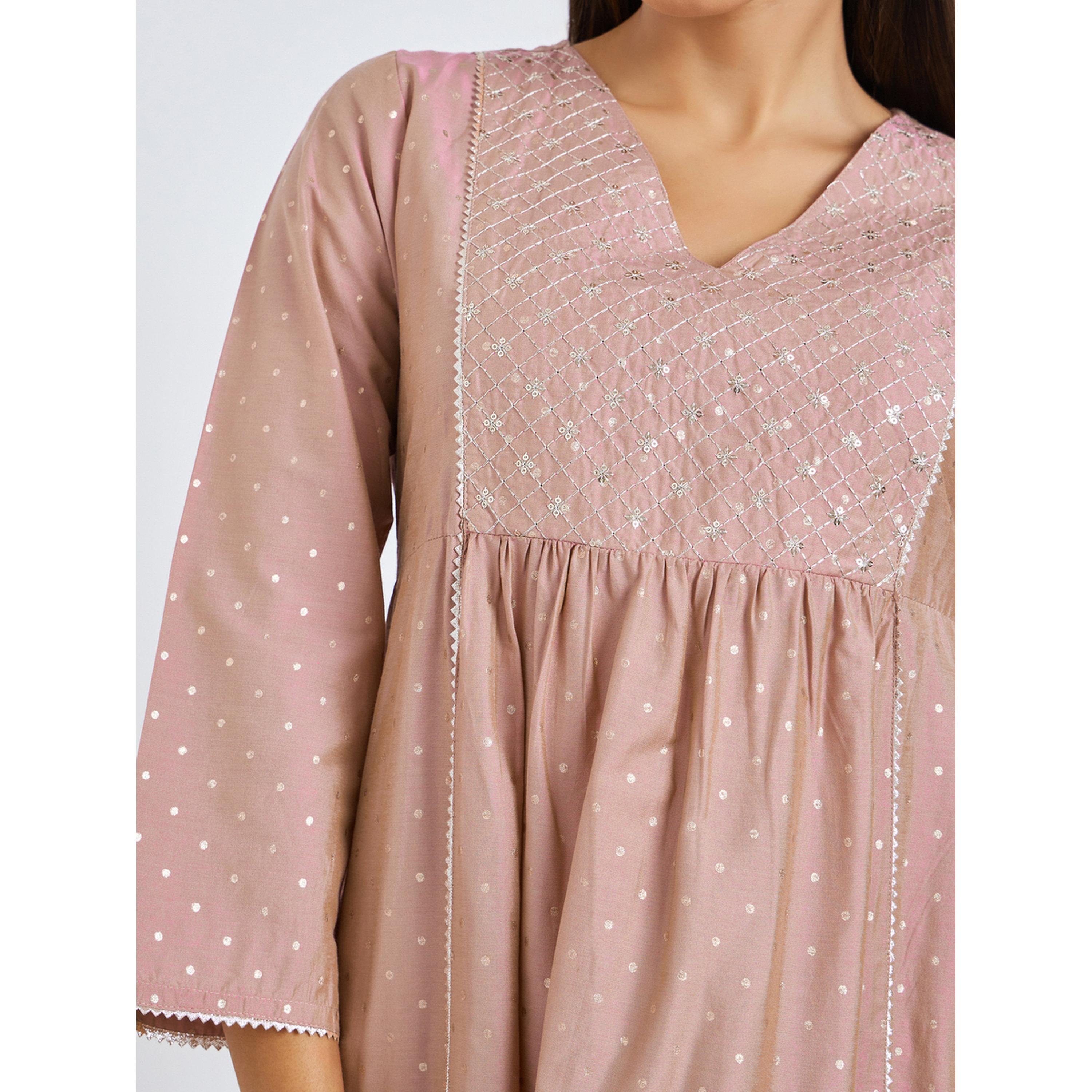 Styli Pink Dot Print Sequined Yoke Jalabiya-women-arabicclothing-jalabiyas-image-5