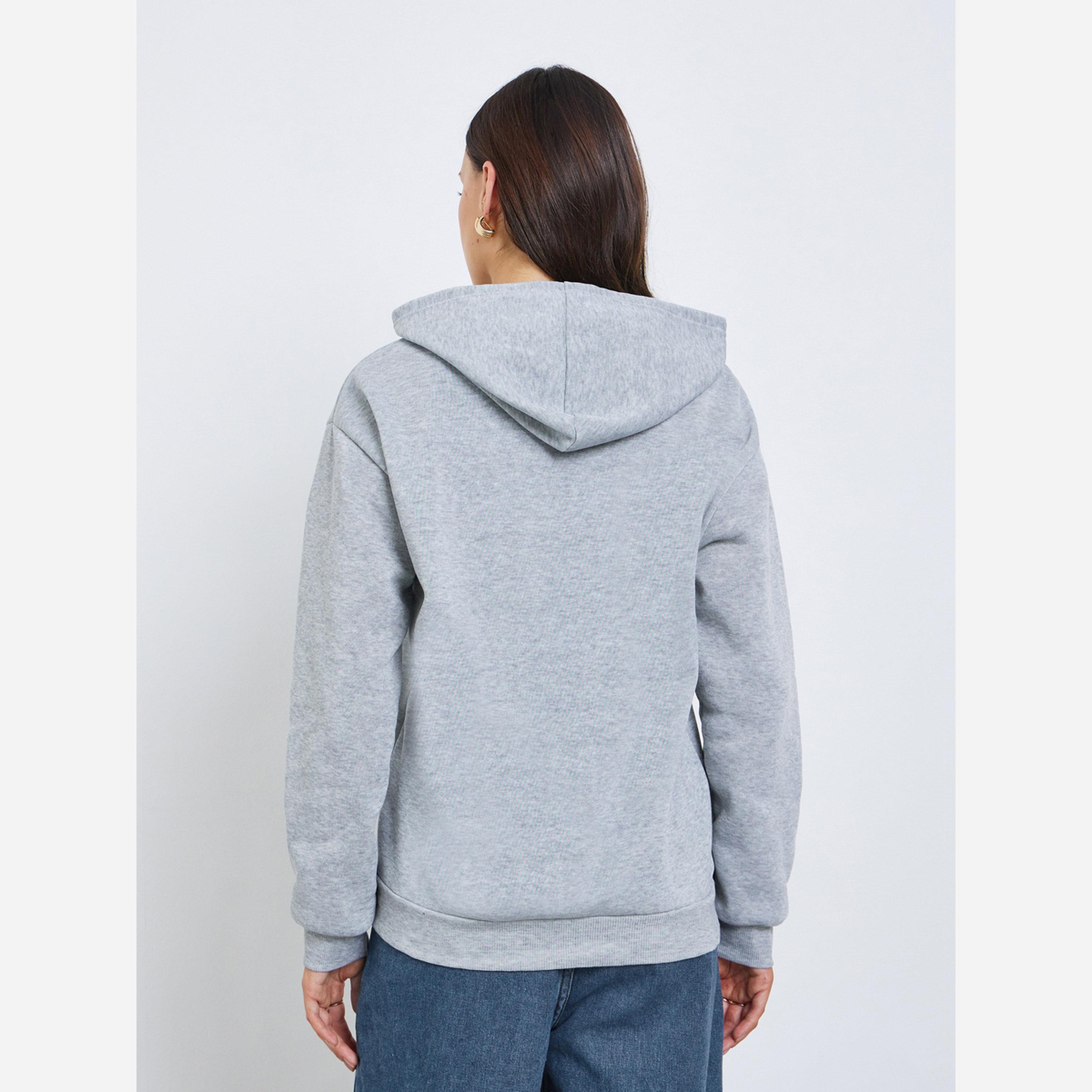 Styli Grey Regular Fit Hoodie with Front Pocket-women-winterwear-hoodiesandsweatshirts-hoodies-image-5