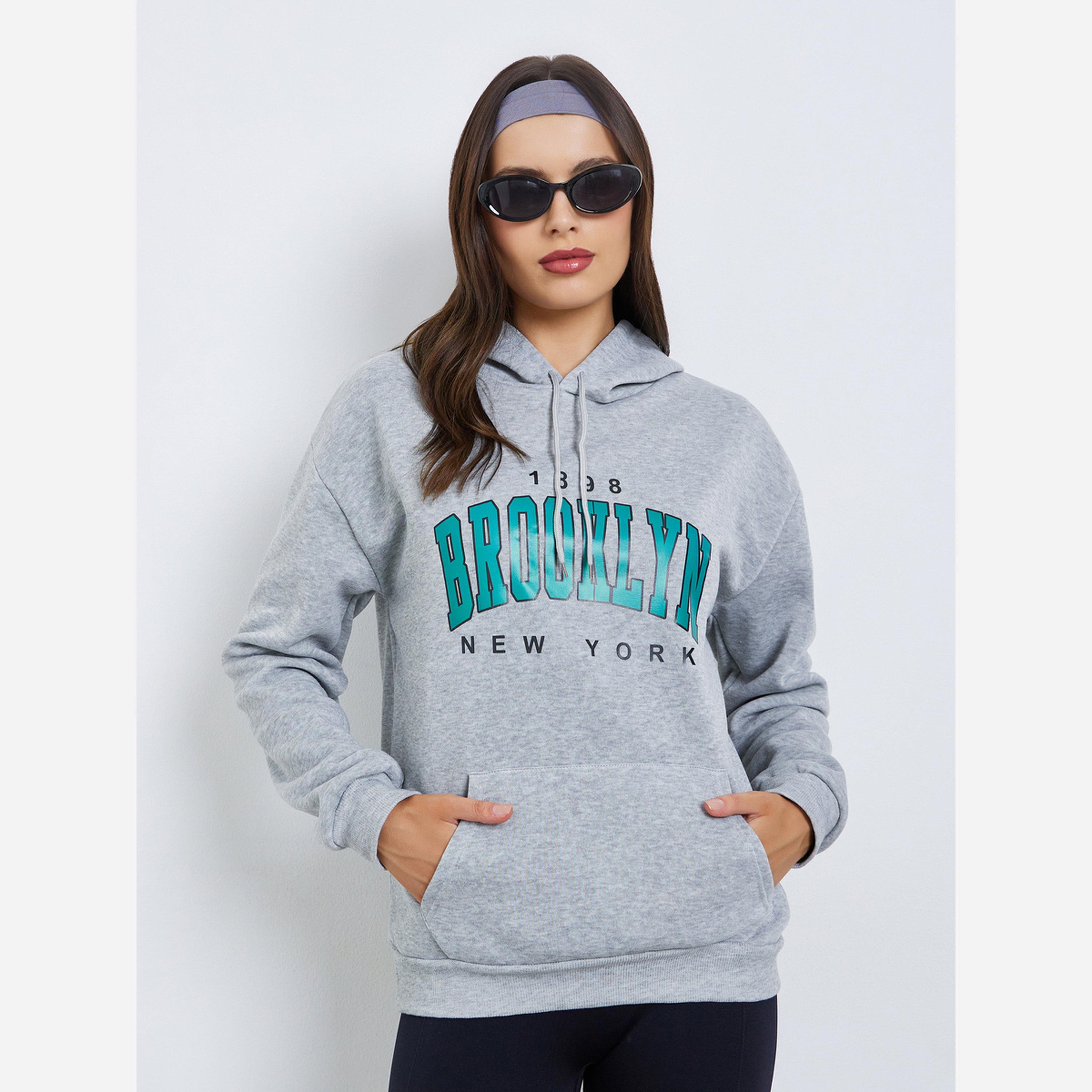 Styli Brooklyn Print Grey Hoodie with Front Pocket-women-winterwear-hoodiesandsweatshirts-hoodies-image-1