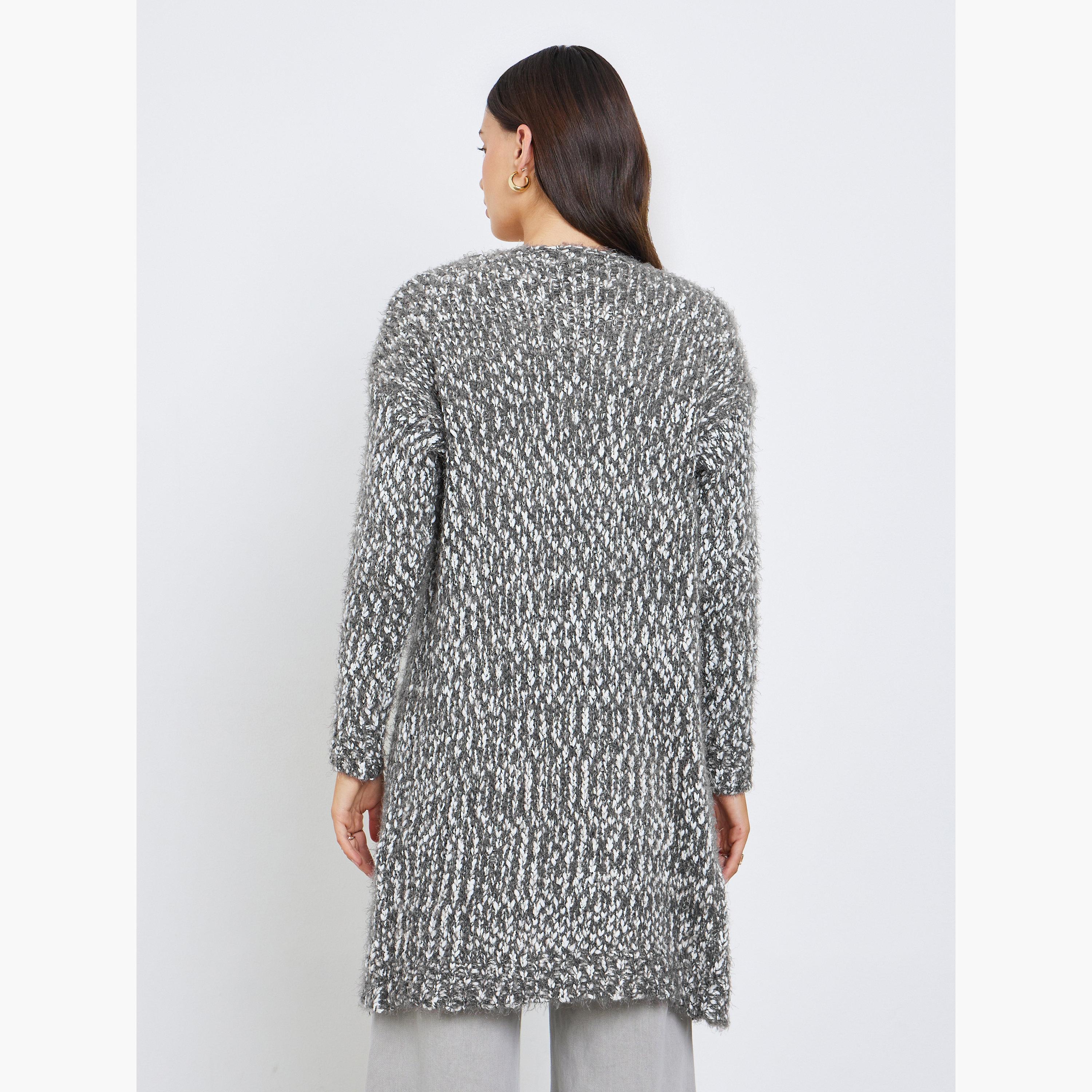 ستايلي - كارديغان نسائي مفتوح من الأمام بأكمام طويلة وخيوط متعددة رمادي اللون-women-winterwear-cardigansandjumpers-cardigans-image-3
