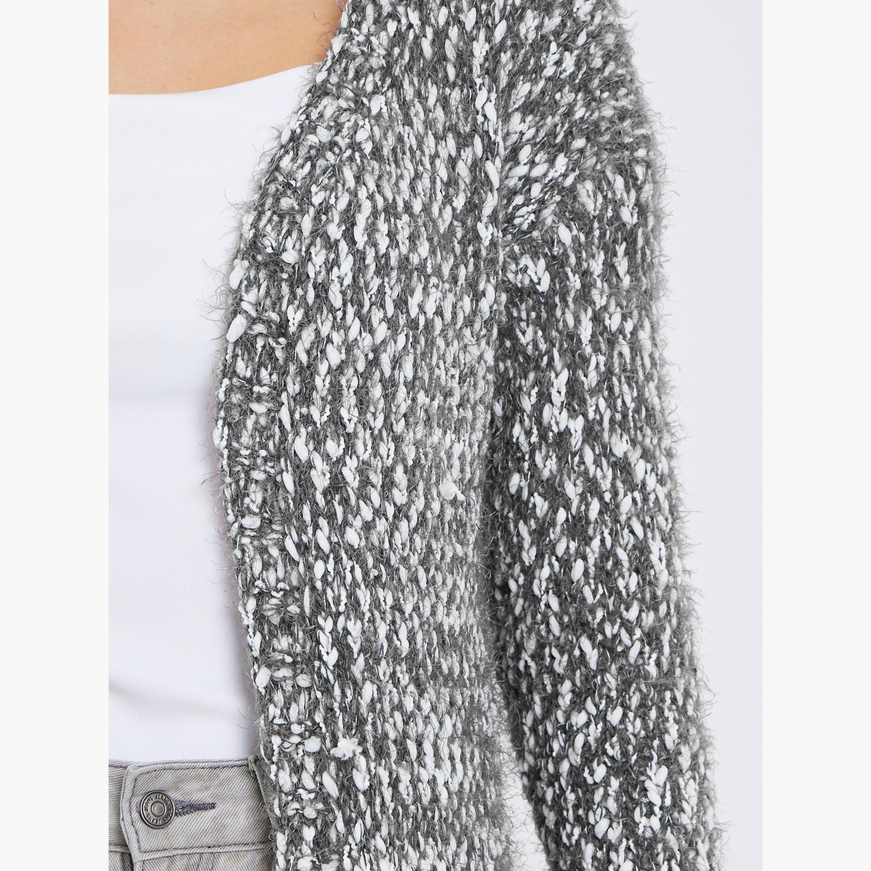 ستايلي - كارديغان نسائي مفتوح من الأمام بأكمام طويلة وخيوط متعددة رمادي اللون-women-winterwear-cardigansandjumpers-cardigans-image-4