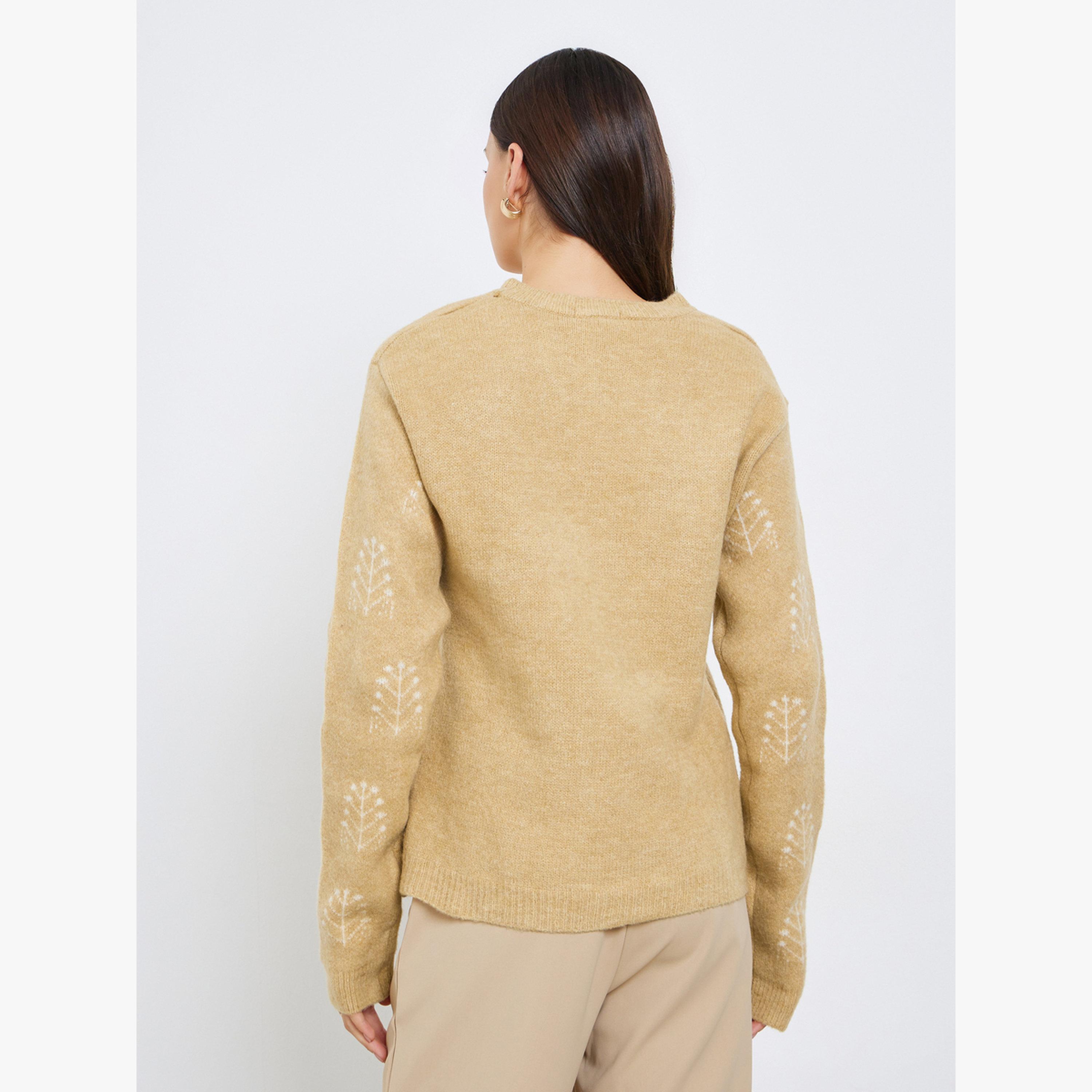 Styli Khaki Patterned Knit Regular Fit Sweater-women-clothing-cardigansandjumpers-jumpers-image-4