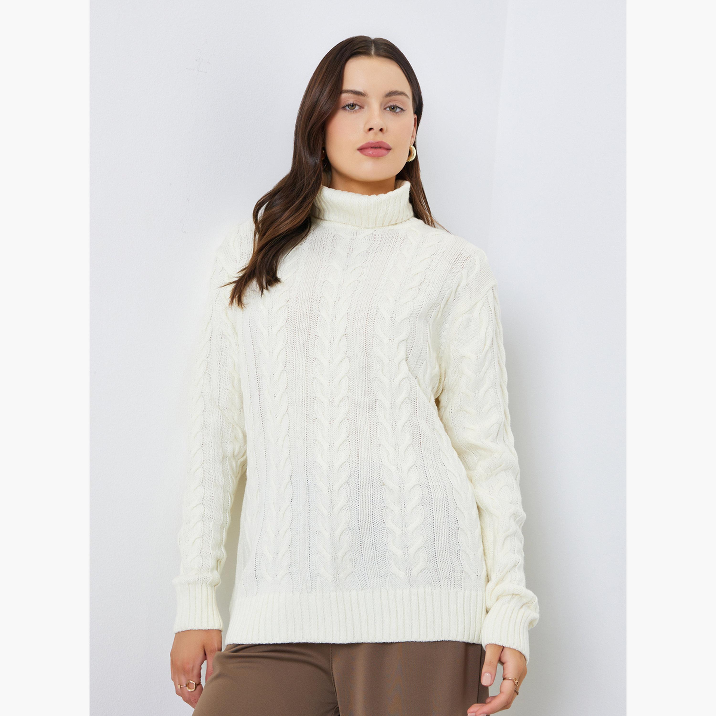ستايلي - سترة نسائية بأكمام طويلة وياقة مدورة من الكابل لون اوف وايت-women-clothing-cardigansandjumpers-jumpers-image-1