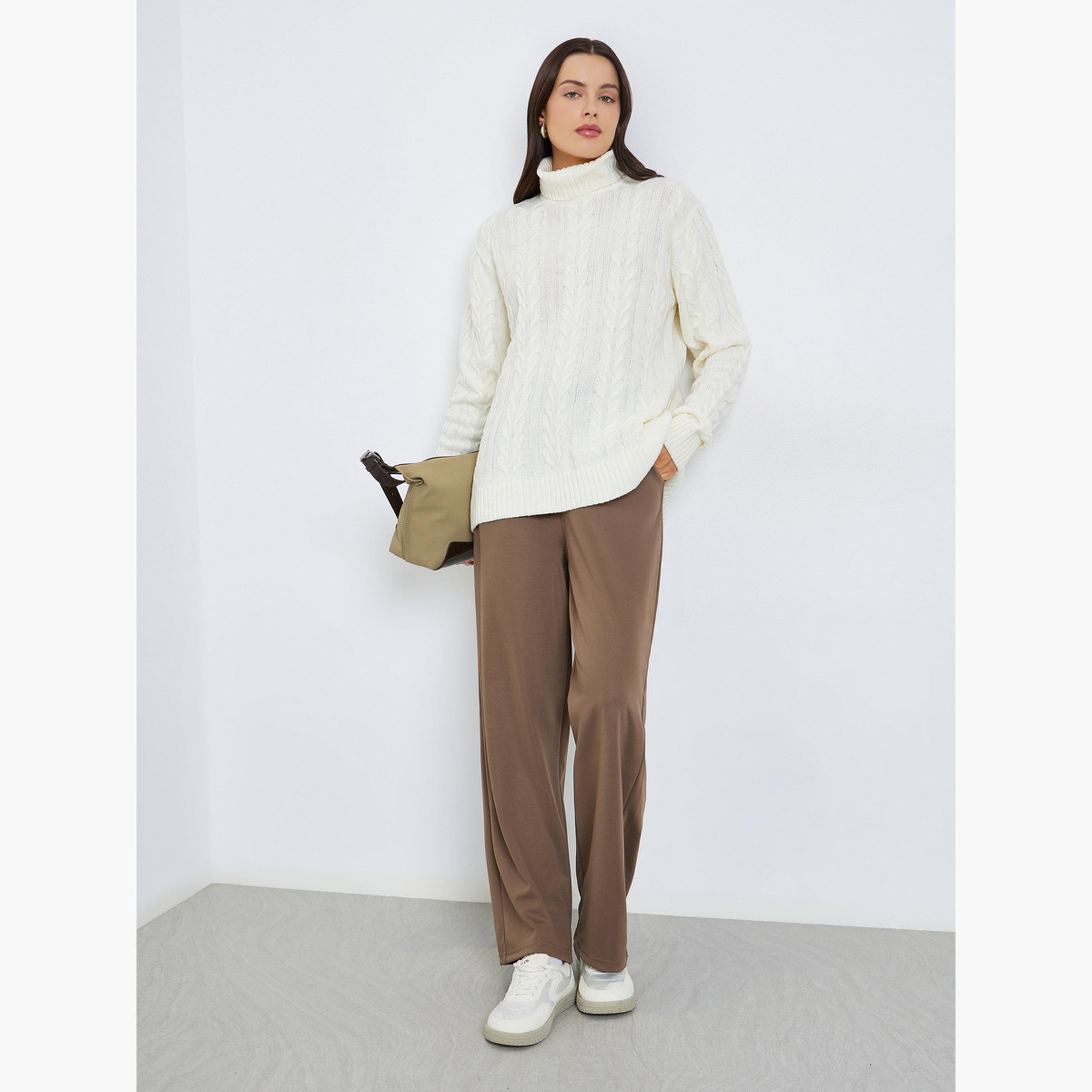 ستايلي - سترة نسائية بأكمام طويلة وياقة مدورة من الكابل لون اوف وايت-women-clothing-cardigansandjumpers-jumpers-image-2