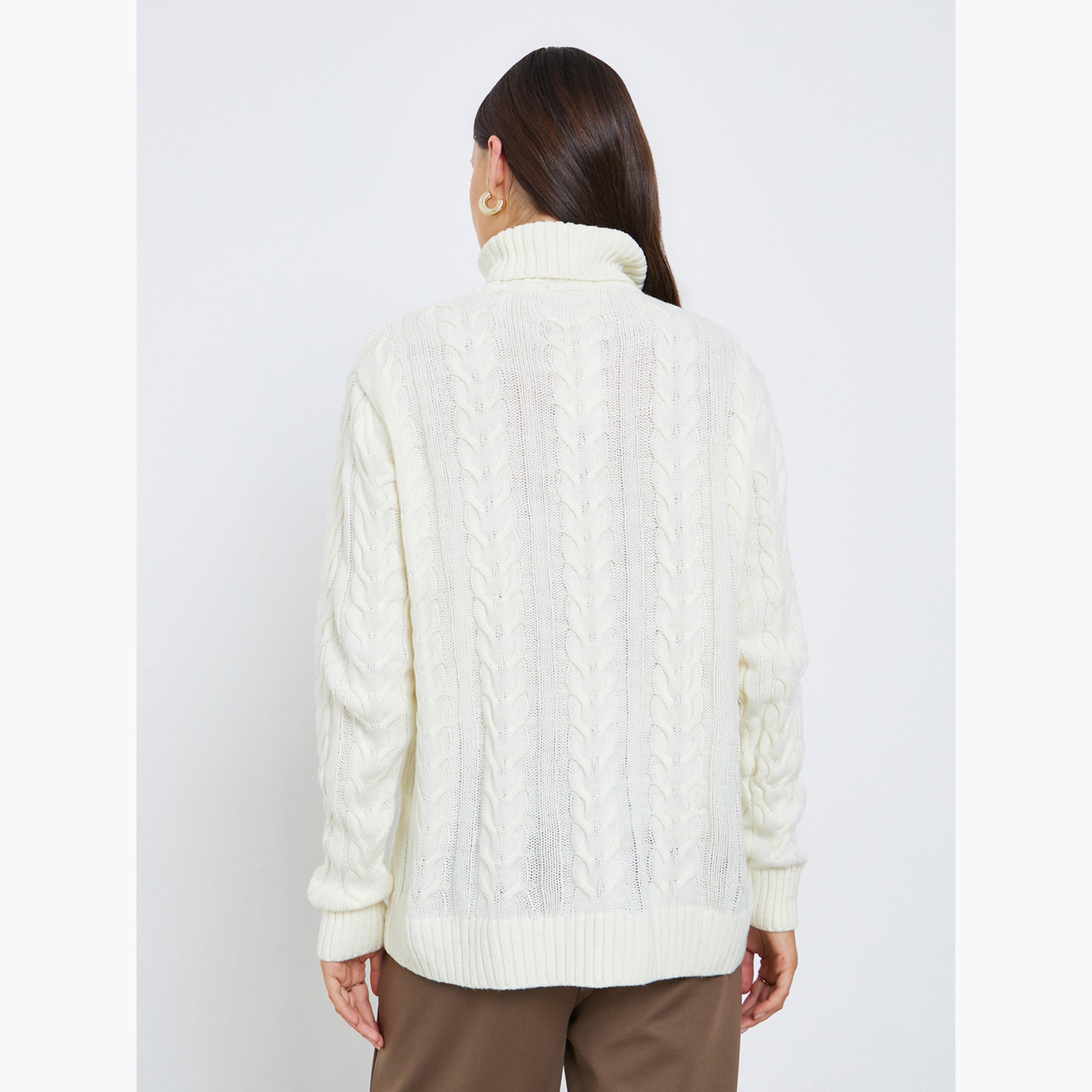 ستايلي - سترة نسائية بأكمام طويلة وياقة مدورة من الكابل لون اوف وايت-women-winterwear-cardigansandjumpers-jumpers-image-3