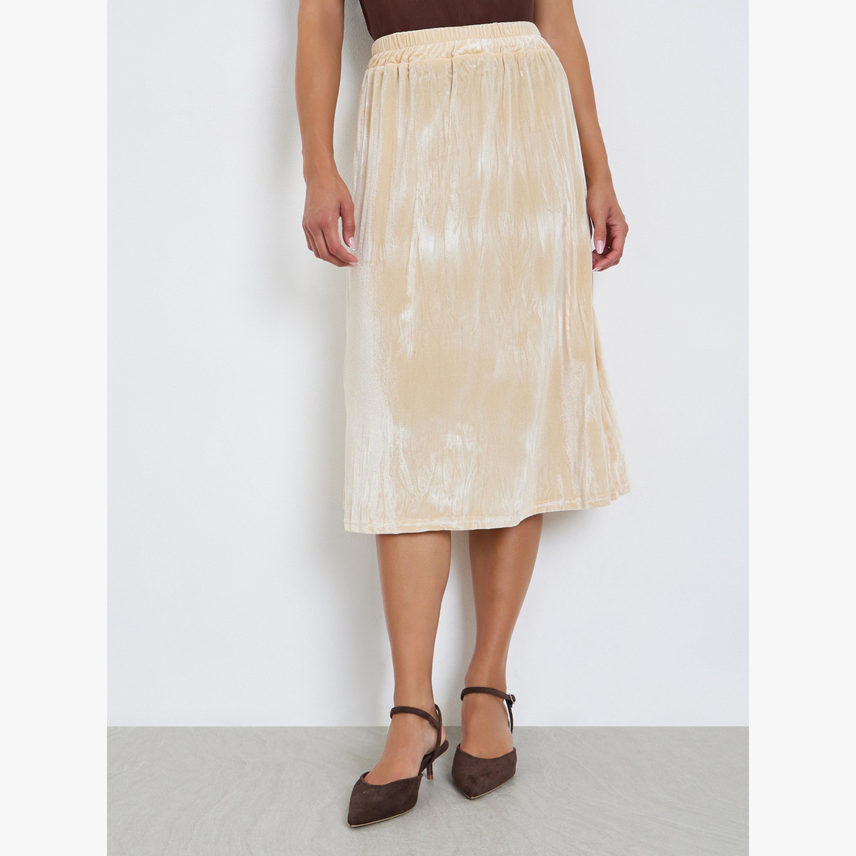 تنورة ميدي مخمل بحافة واسعة-women-clothing-bottoms-skirts-image-1