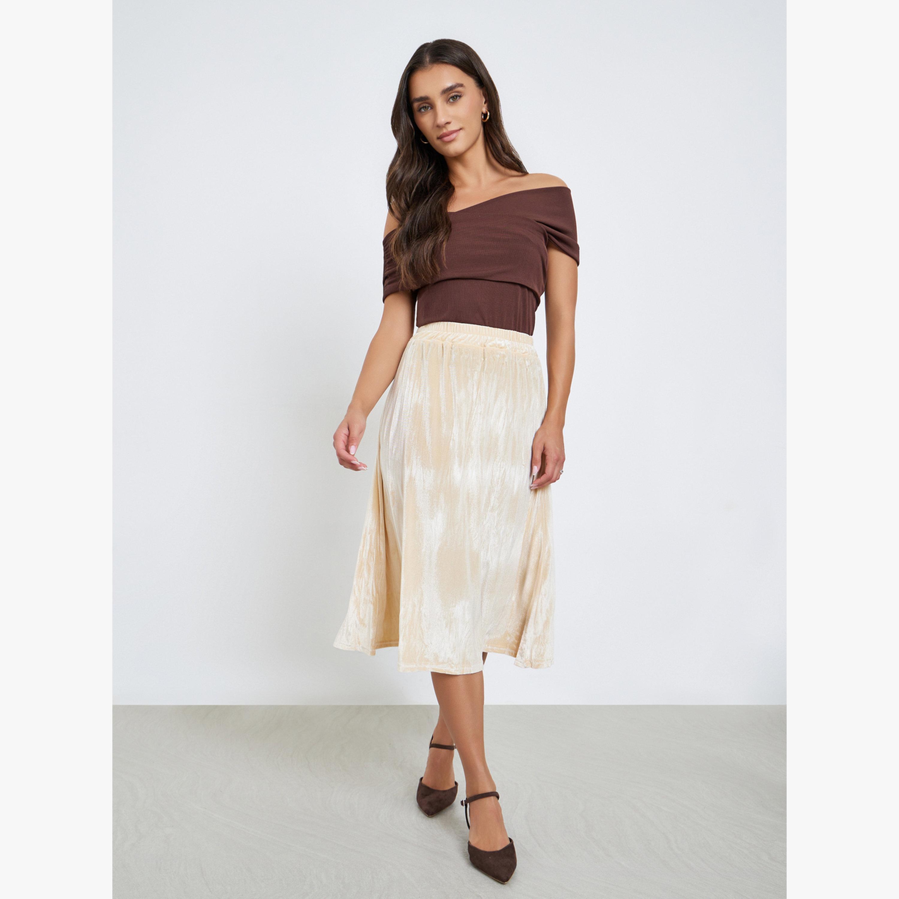 تنورة ميدي مخمل بحافة واسعة-women-clothing-bottoms-skirts-image-2