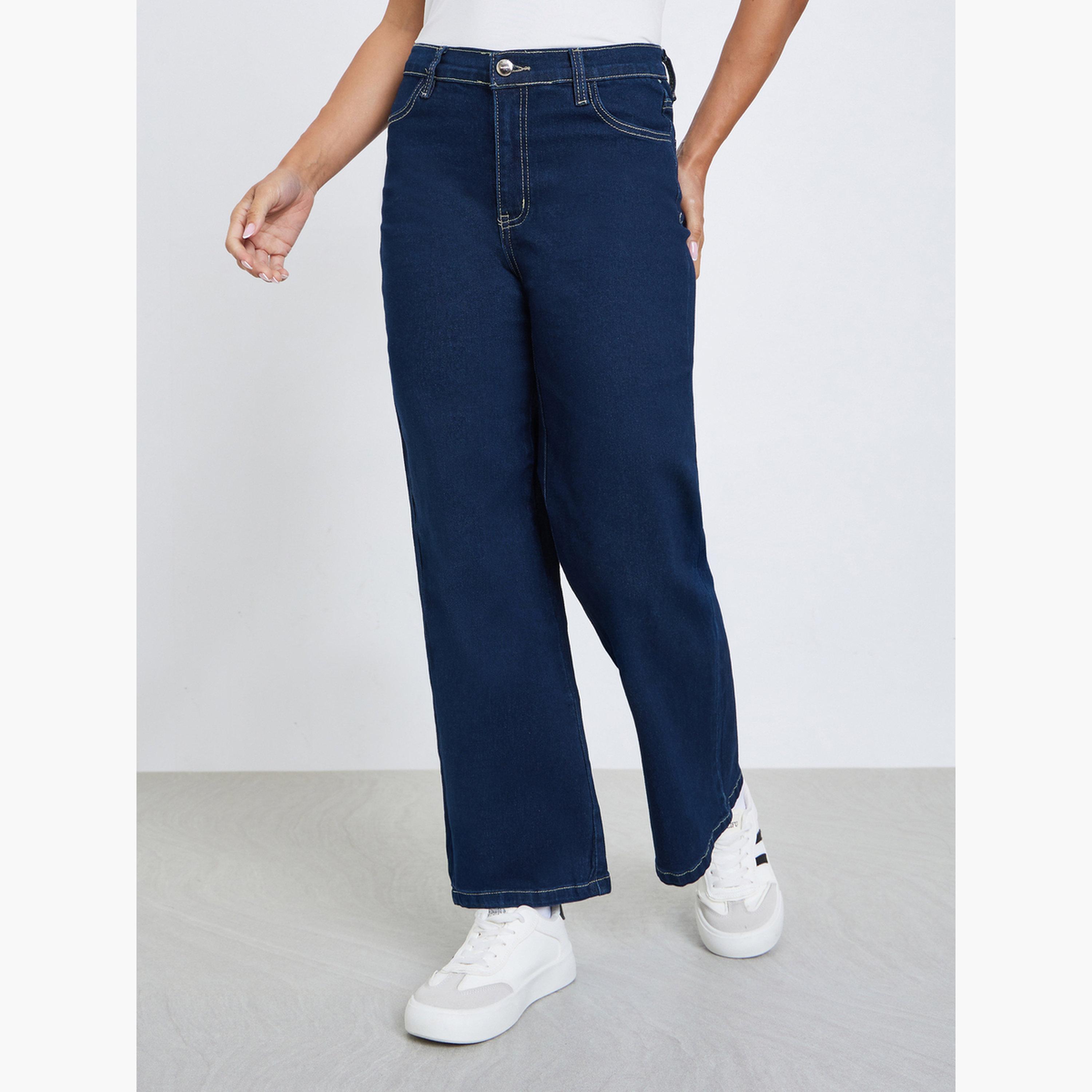 Styli Solid Stretch Wide Leg Jeans-women-clothing-bottoms-jeans-image-1