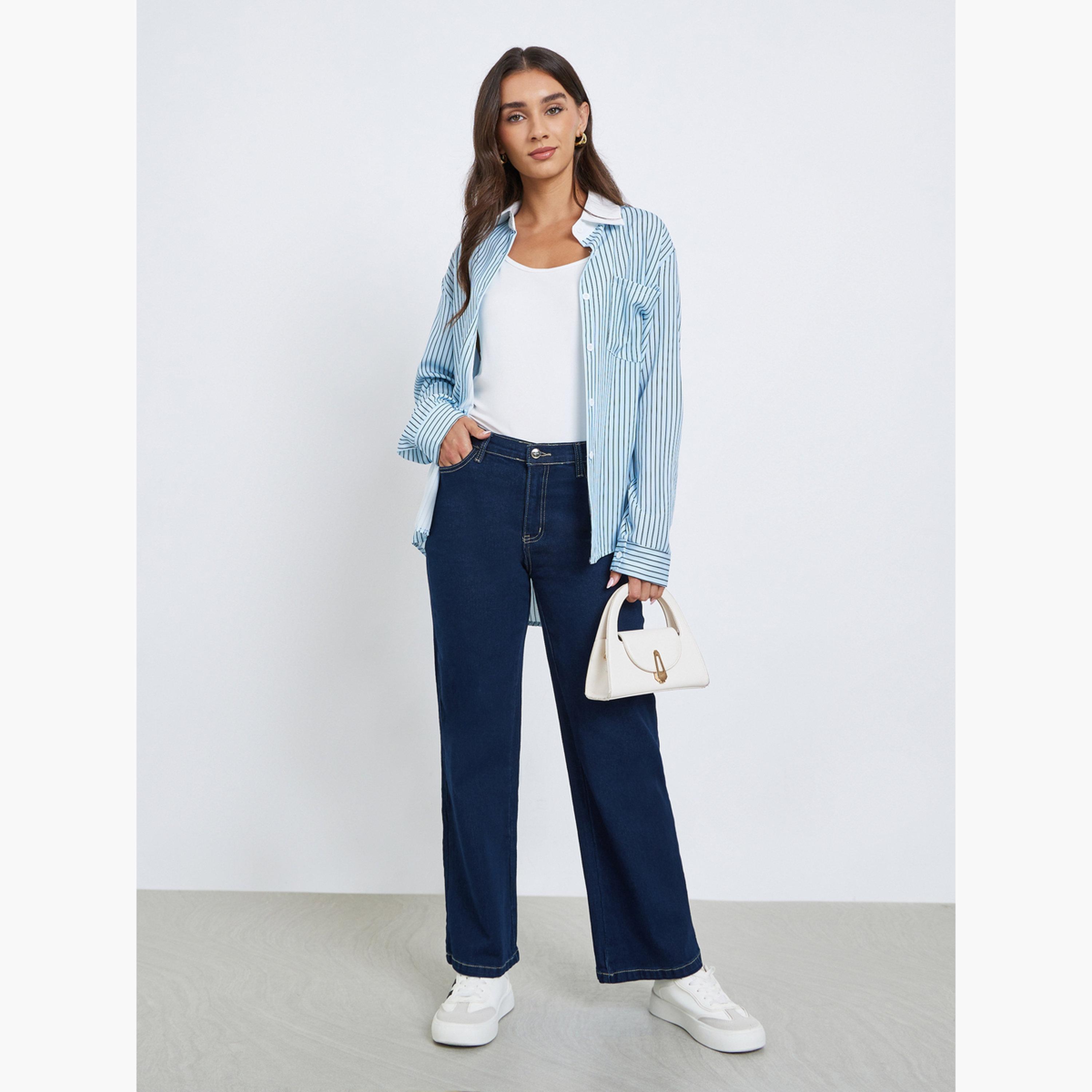 Styli Solid Stretch Wide Leg Jeans-women-clothing-bottoms-jeans-image-2