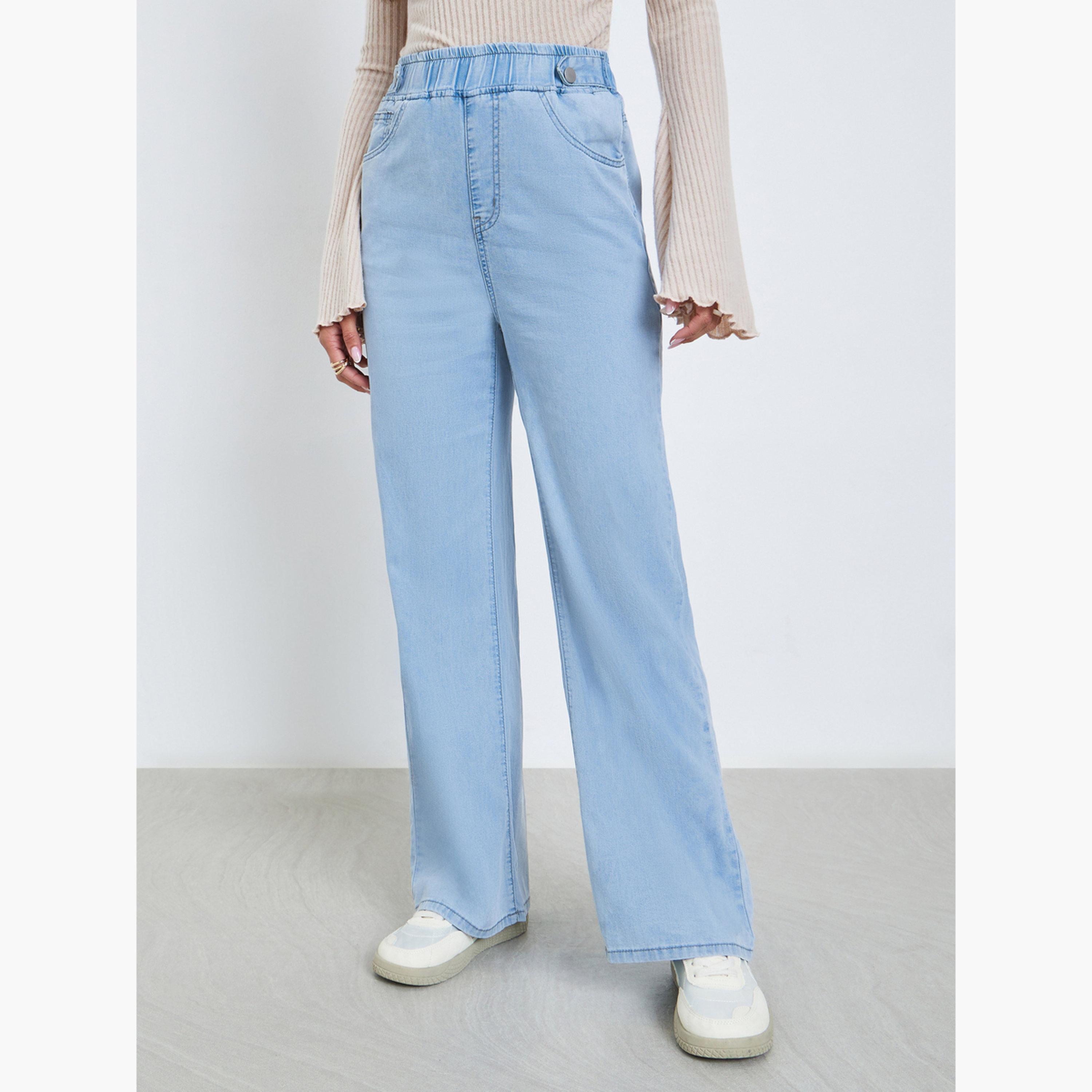 Styli Solid Stretch Wide Leg Jeans-women-clothing-bottoms-jeans-image-1