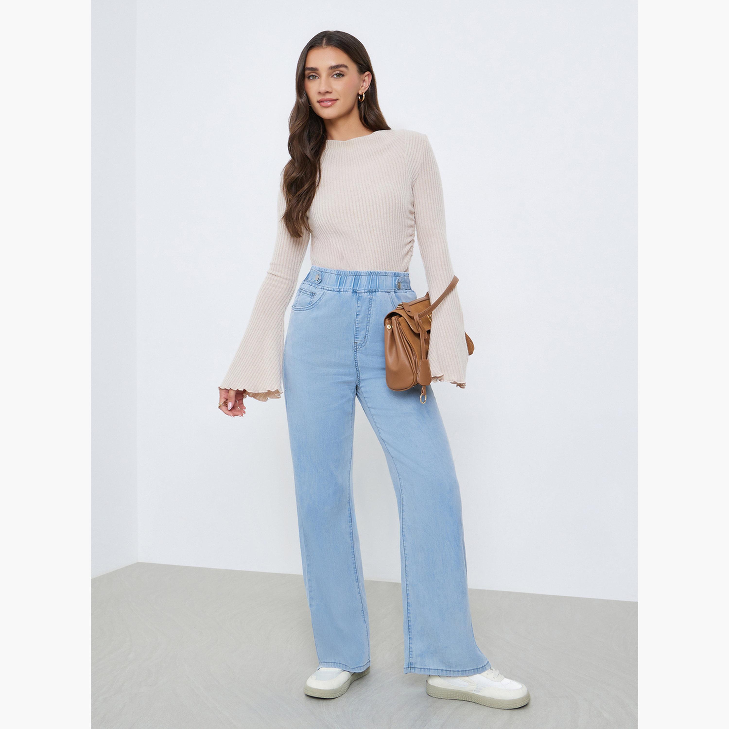 Styli Solid Stretch Wide Leg Jeans-women-clothing-bottoms-jeans-image-2